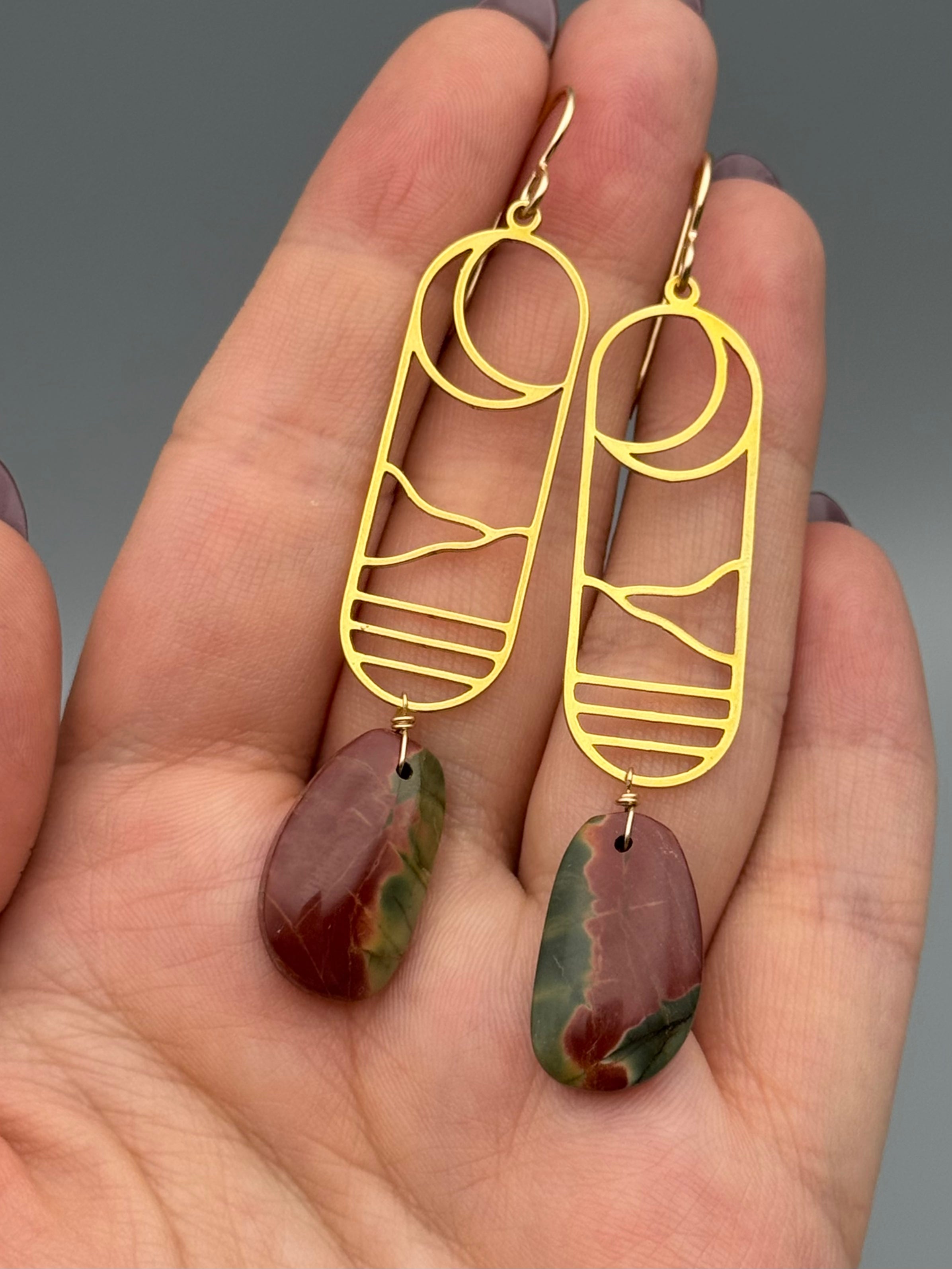 •CRESCENT COVE• red creek jasper + gold earrings