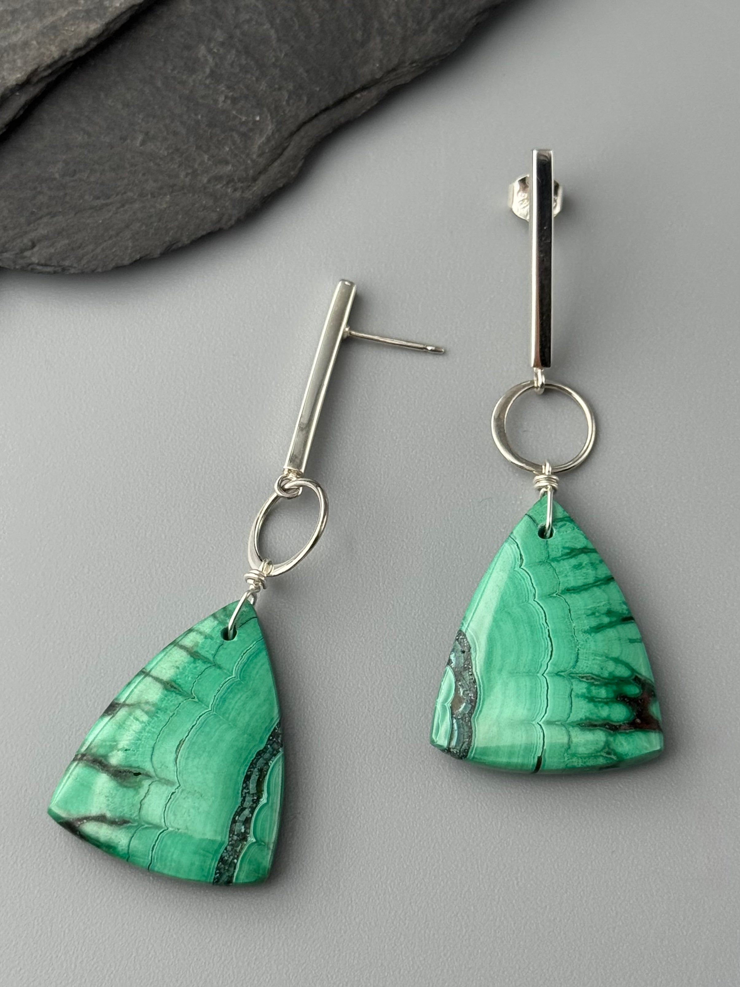 •DOT DASH• congolese malachite + silver post earrings
