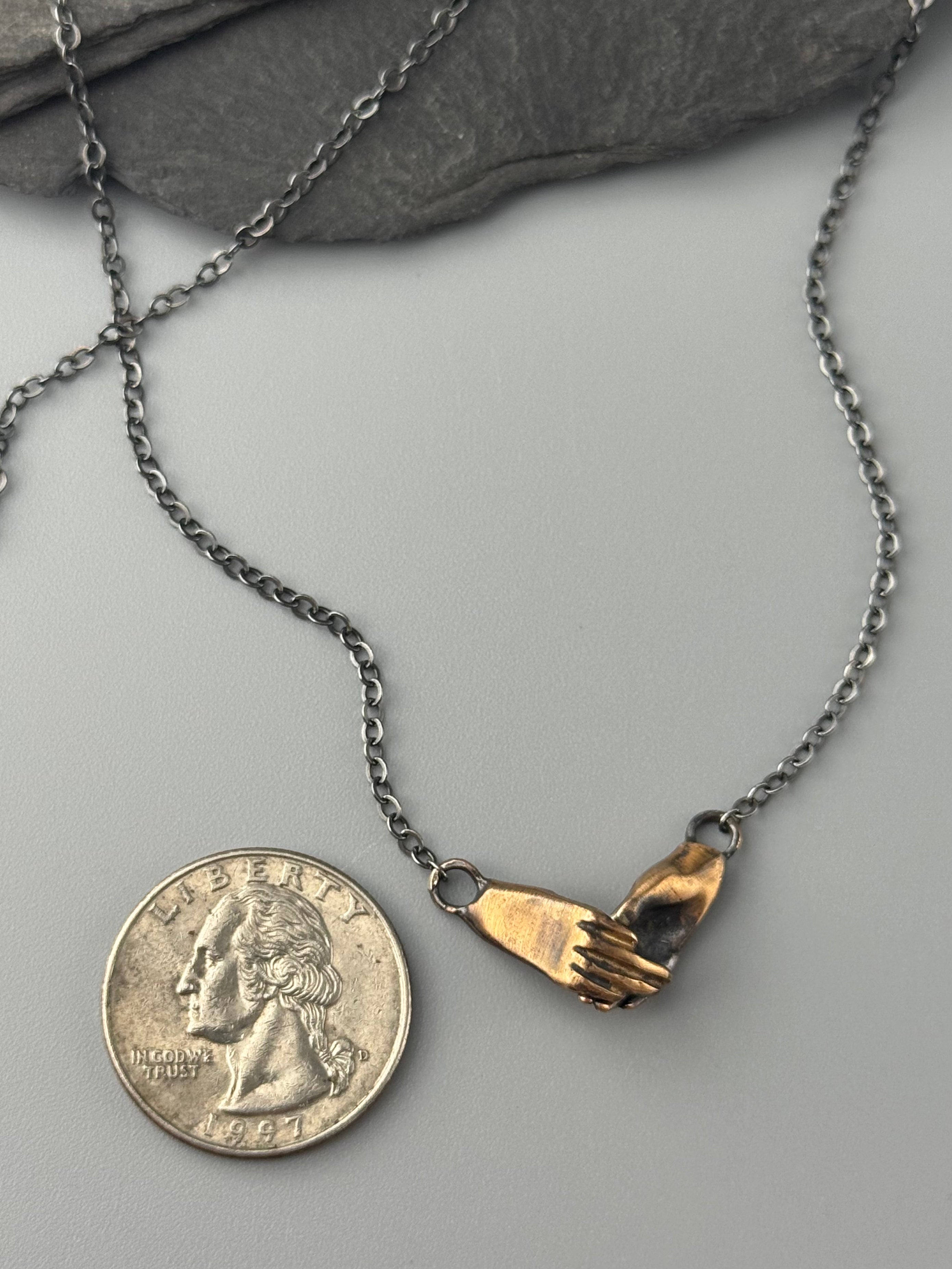 •HOLDING HANDS• bronze necklace (various lengths)