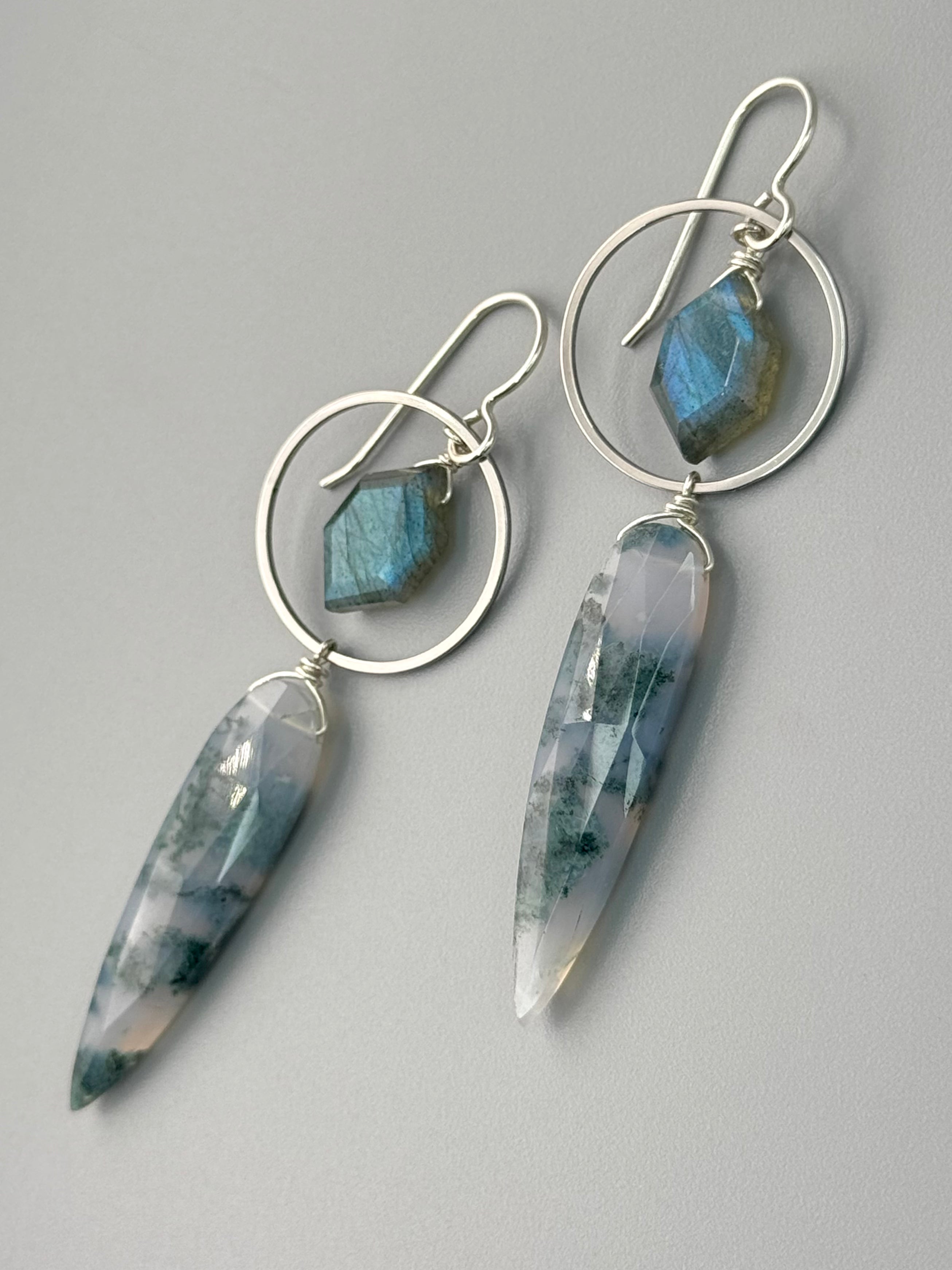 •LUNA• labradorite + moss agate silver earrings