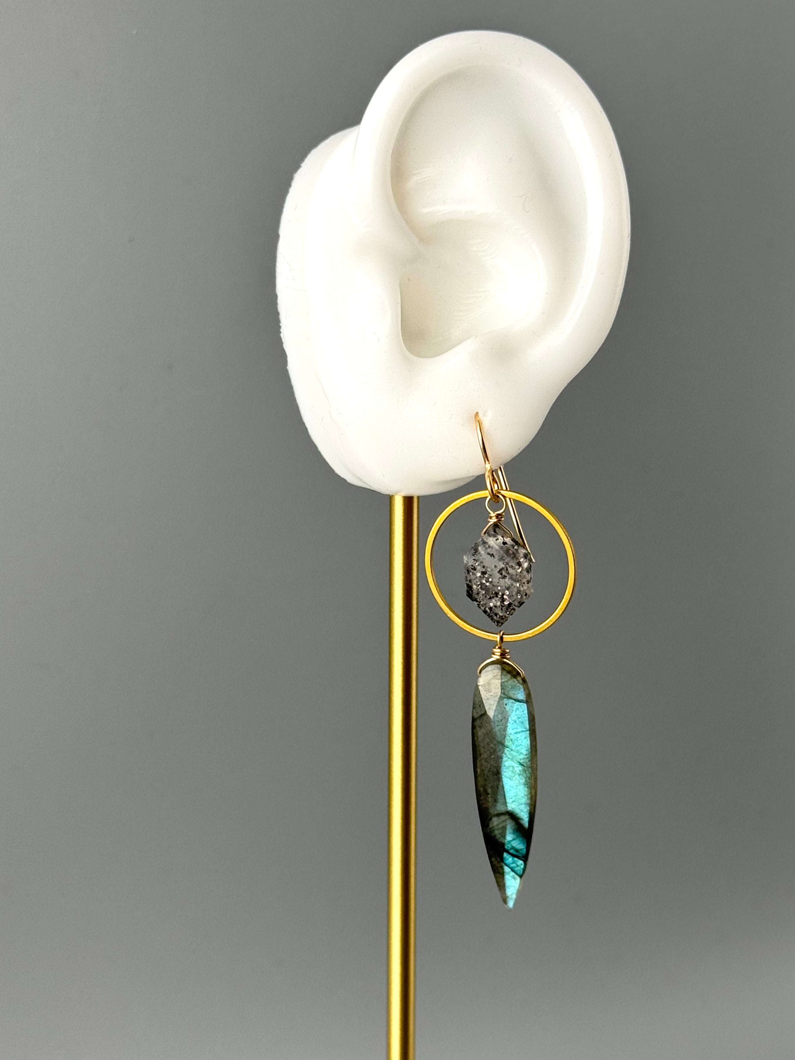 •LUNA• black aventurine + labradorite + gold earrings