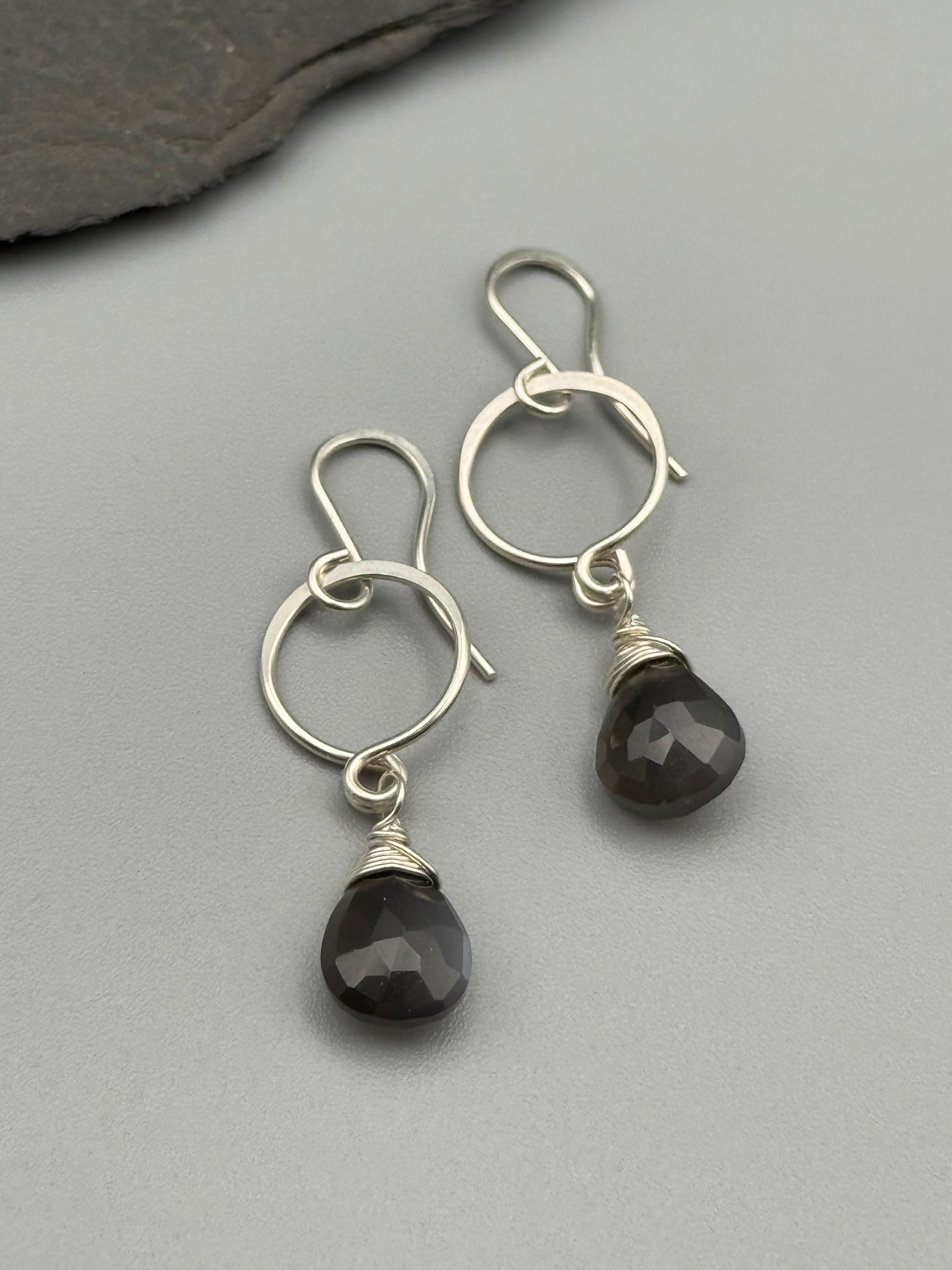 •DROPLET• grey moonstone + silver dangle earrings