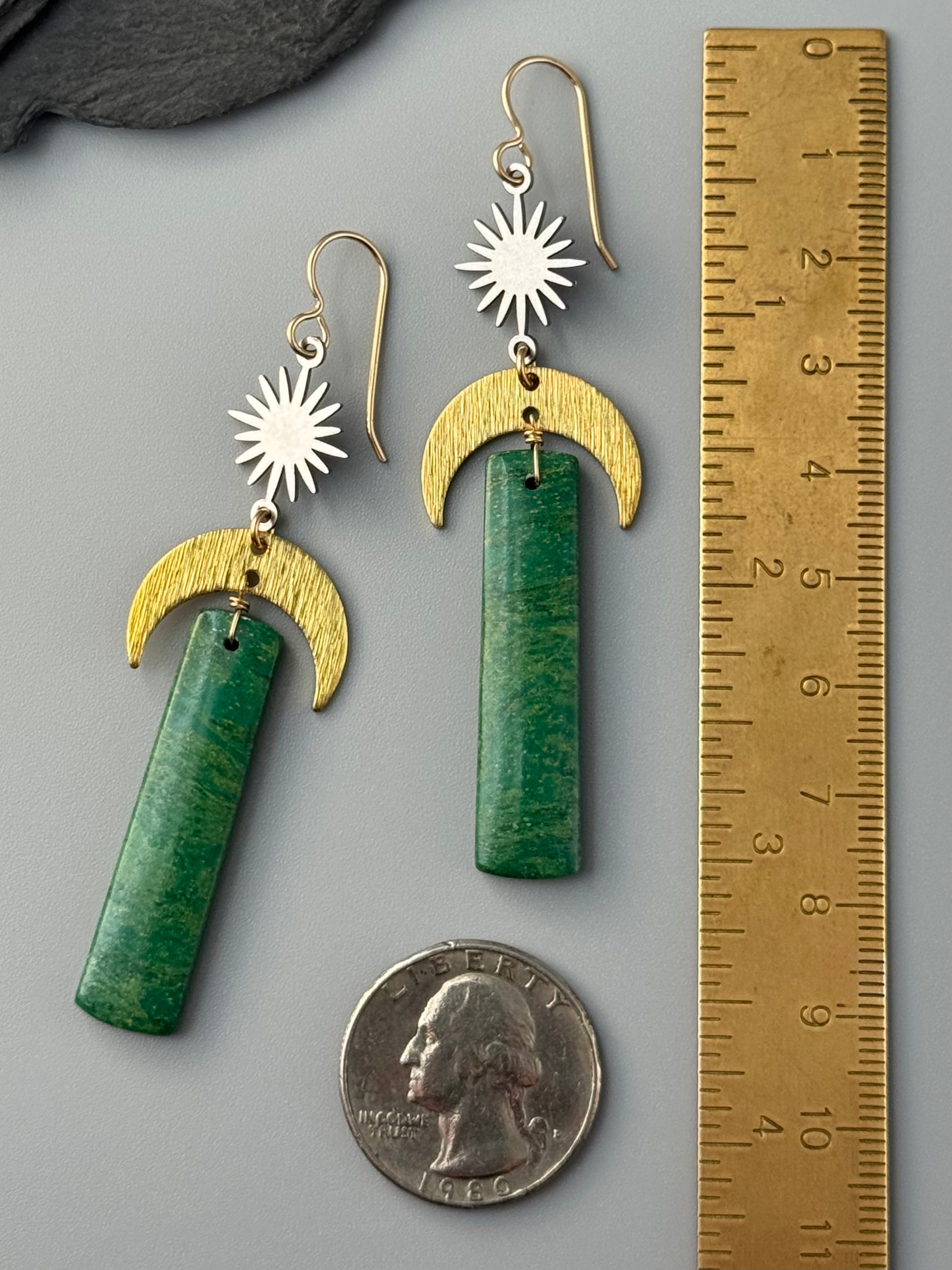 •LUNA SOL• new jade + mixed metal earrings