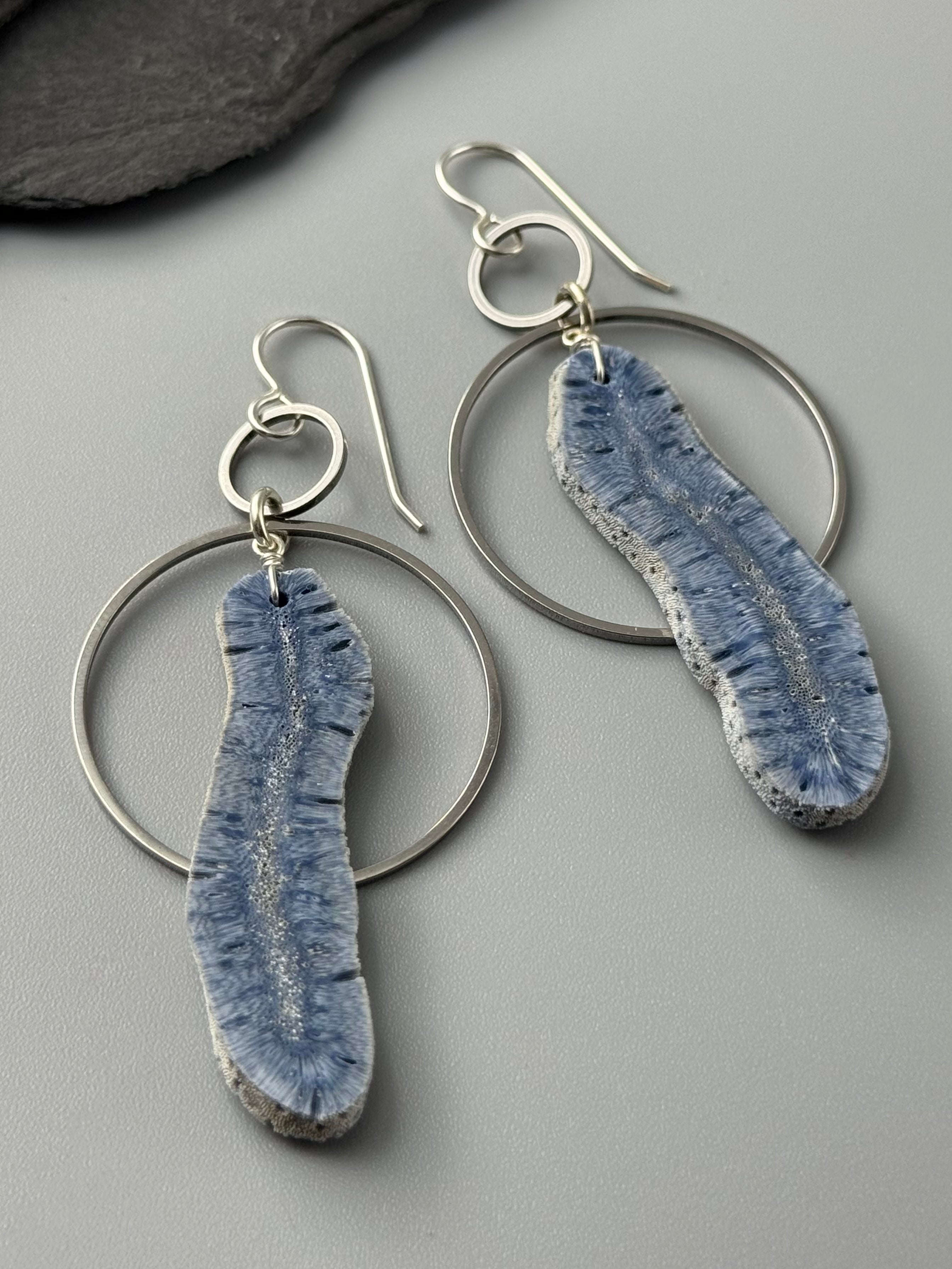 •EQUA-ORBIT• fossilized coral + silver earrings