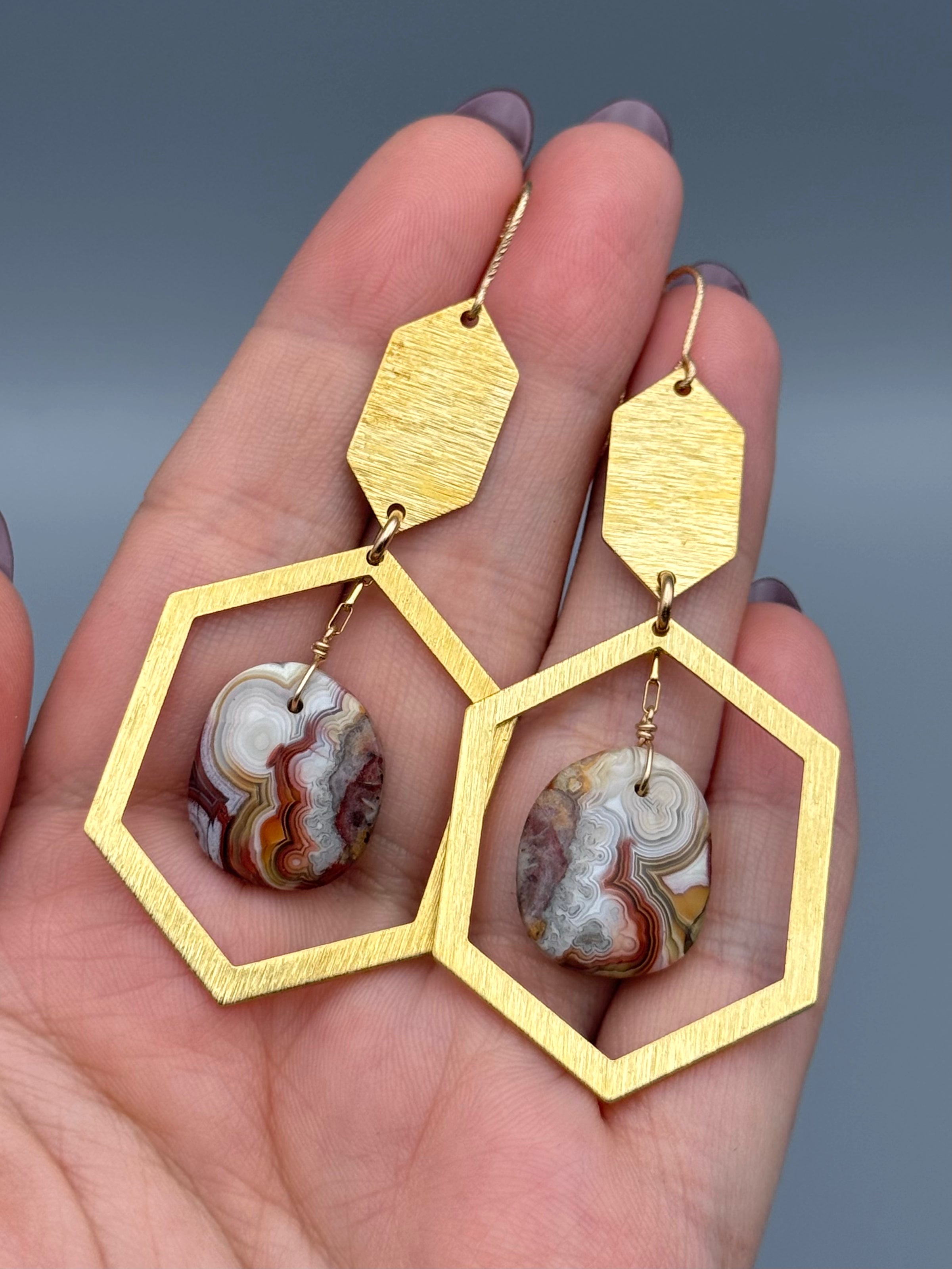 •DOUBLE HEX• agua nueva agate + gold earrings
