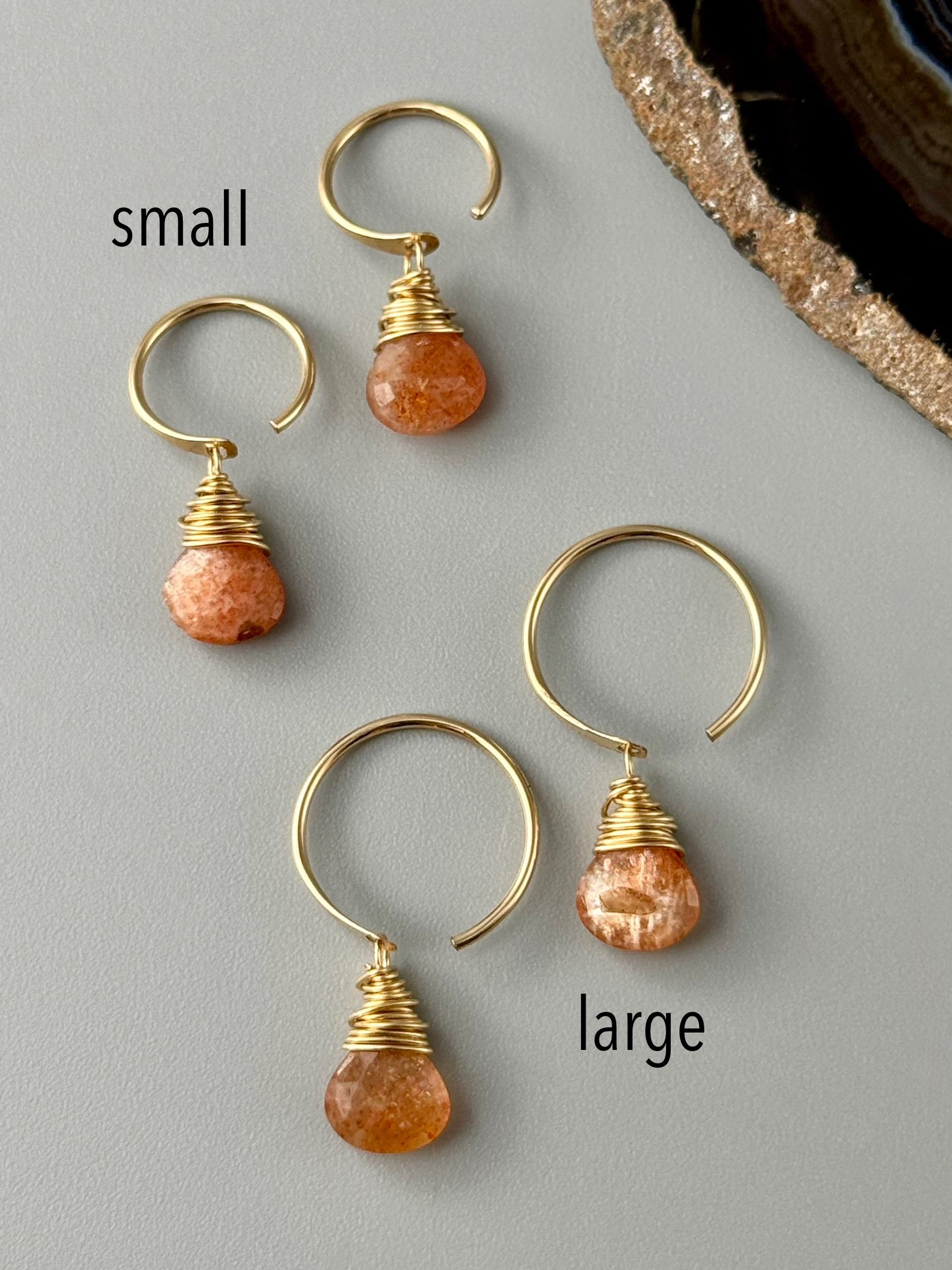•DANGLE HUG• sunstone + gold earrings