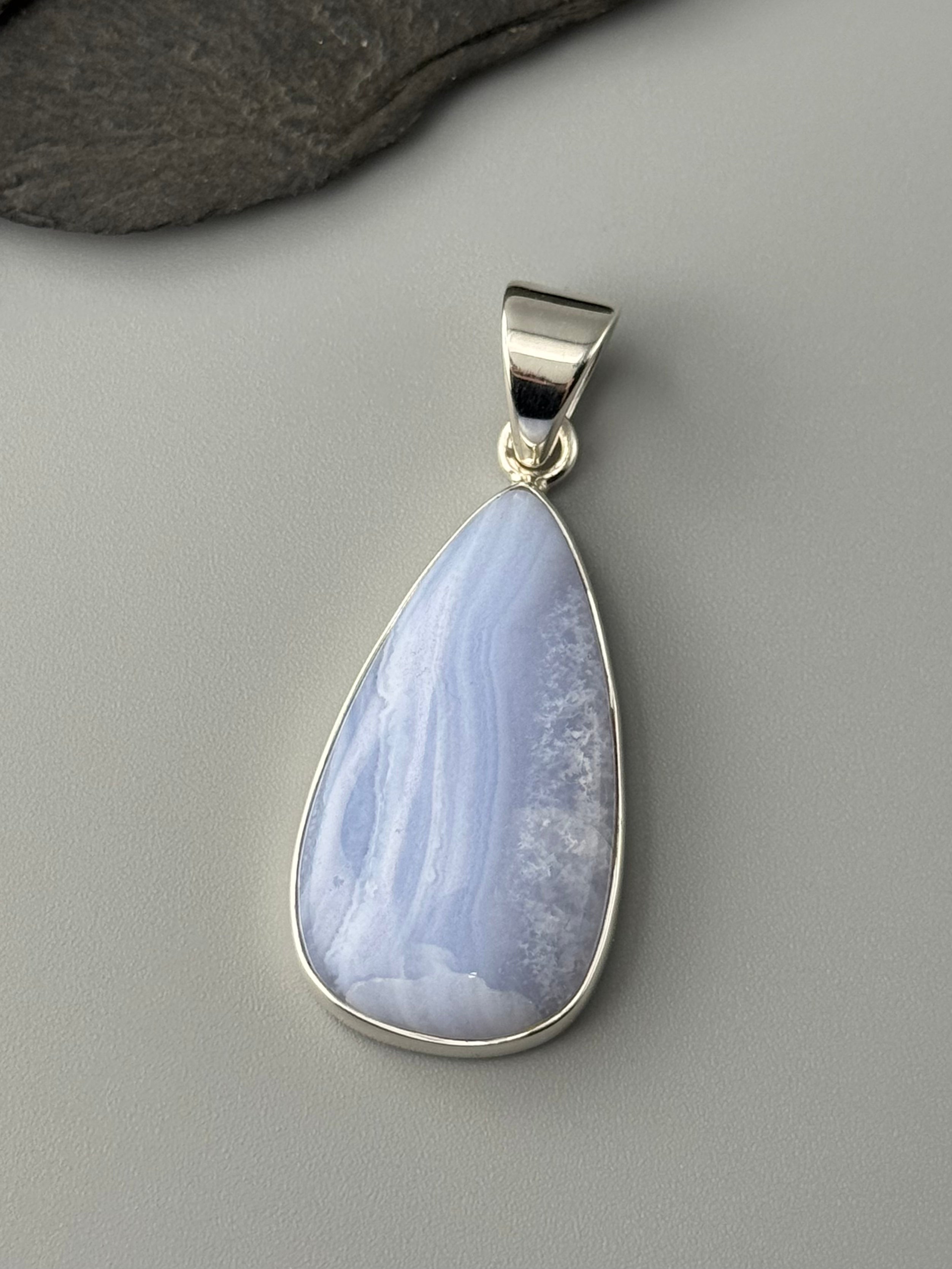 •BLUE LACE AGATE - TEARDROP• sterling silver pendant