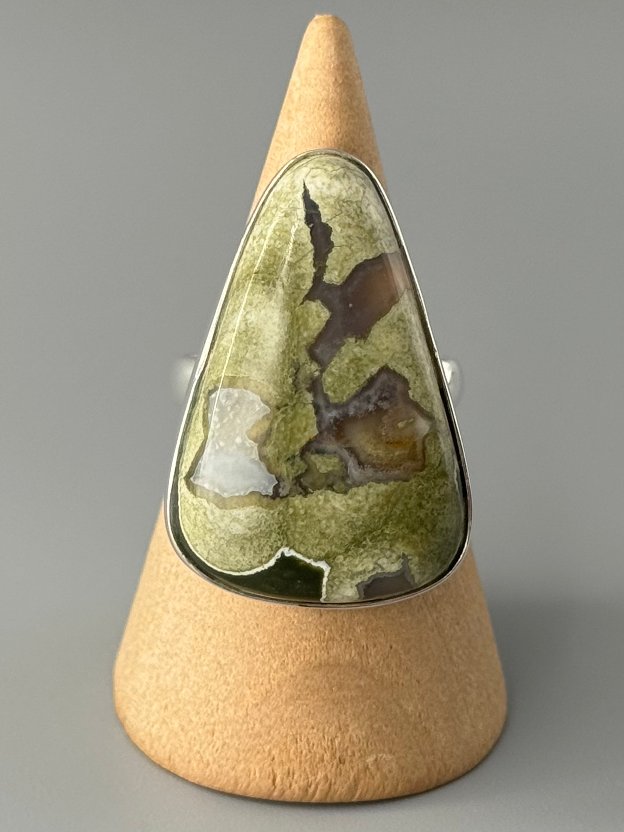 •RAINFOREST JASPER - TEAR• simple bezel silver ring (size 9)