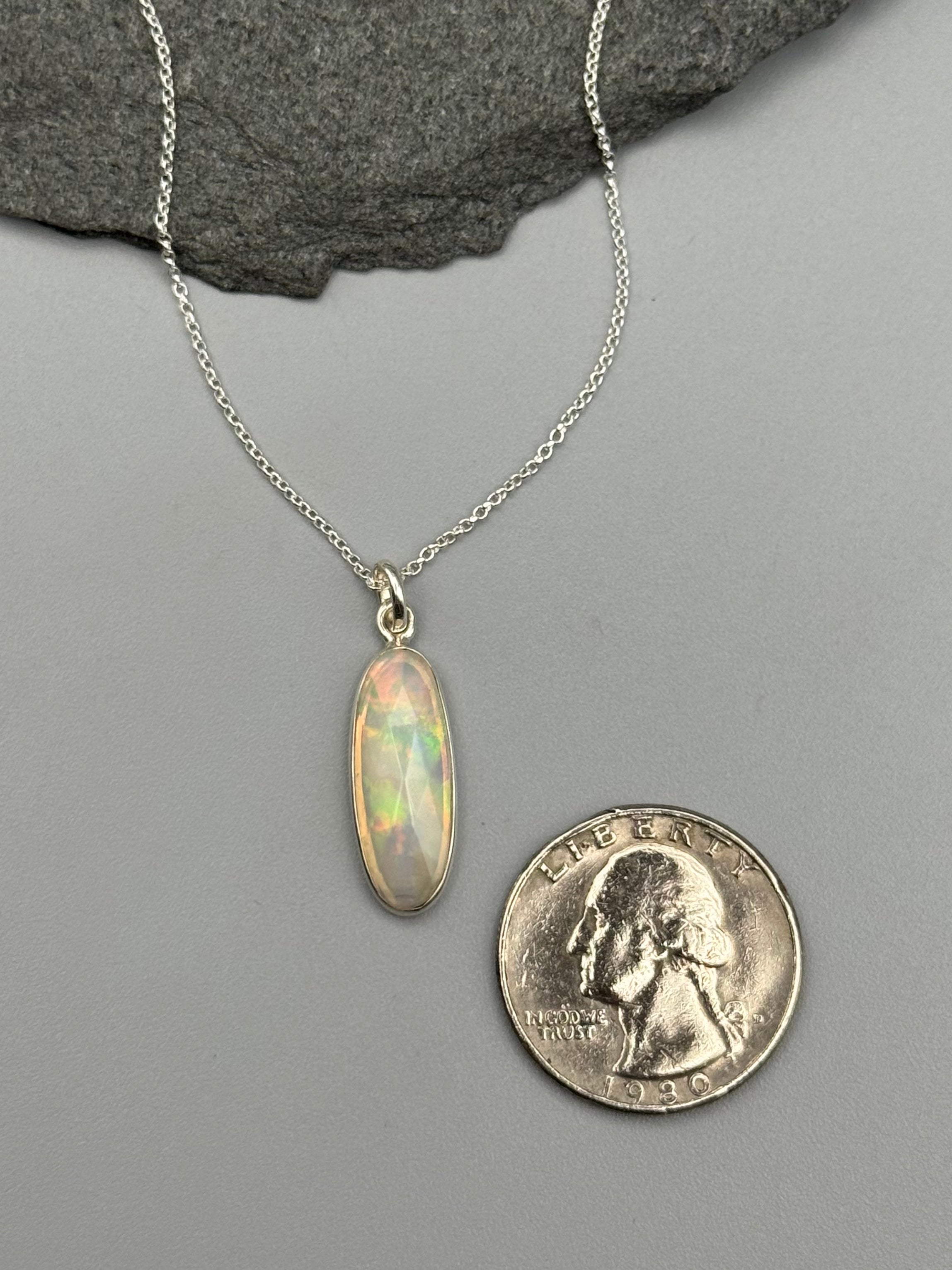•ETHIOPIAN OPAL - ELONGATED OVAL• sterling silver necklace (18" long)