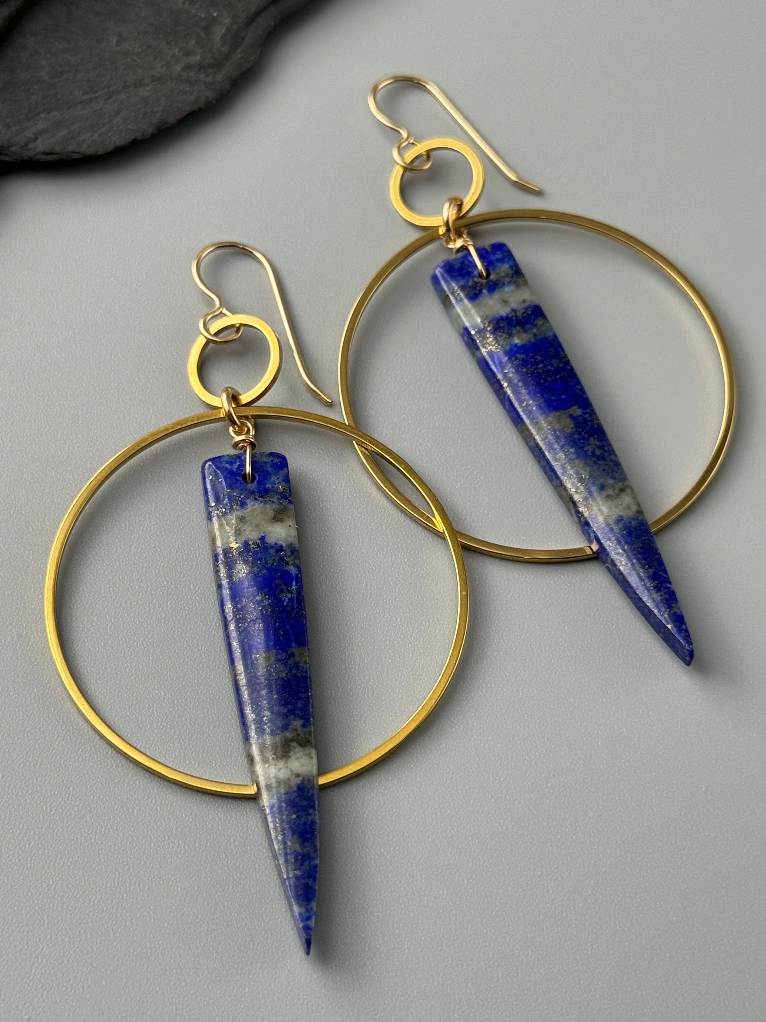 •EQUA-ORBIT• lapis lazuli fangs + gold earrings