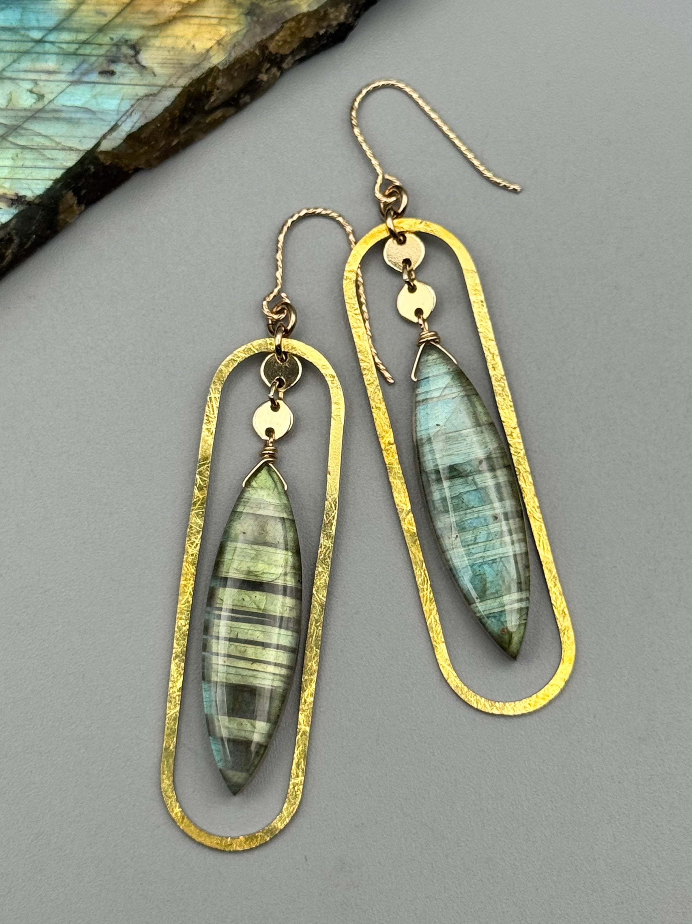 •PORTAL PENDULUM• labradorite marquise + gold earrings