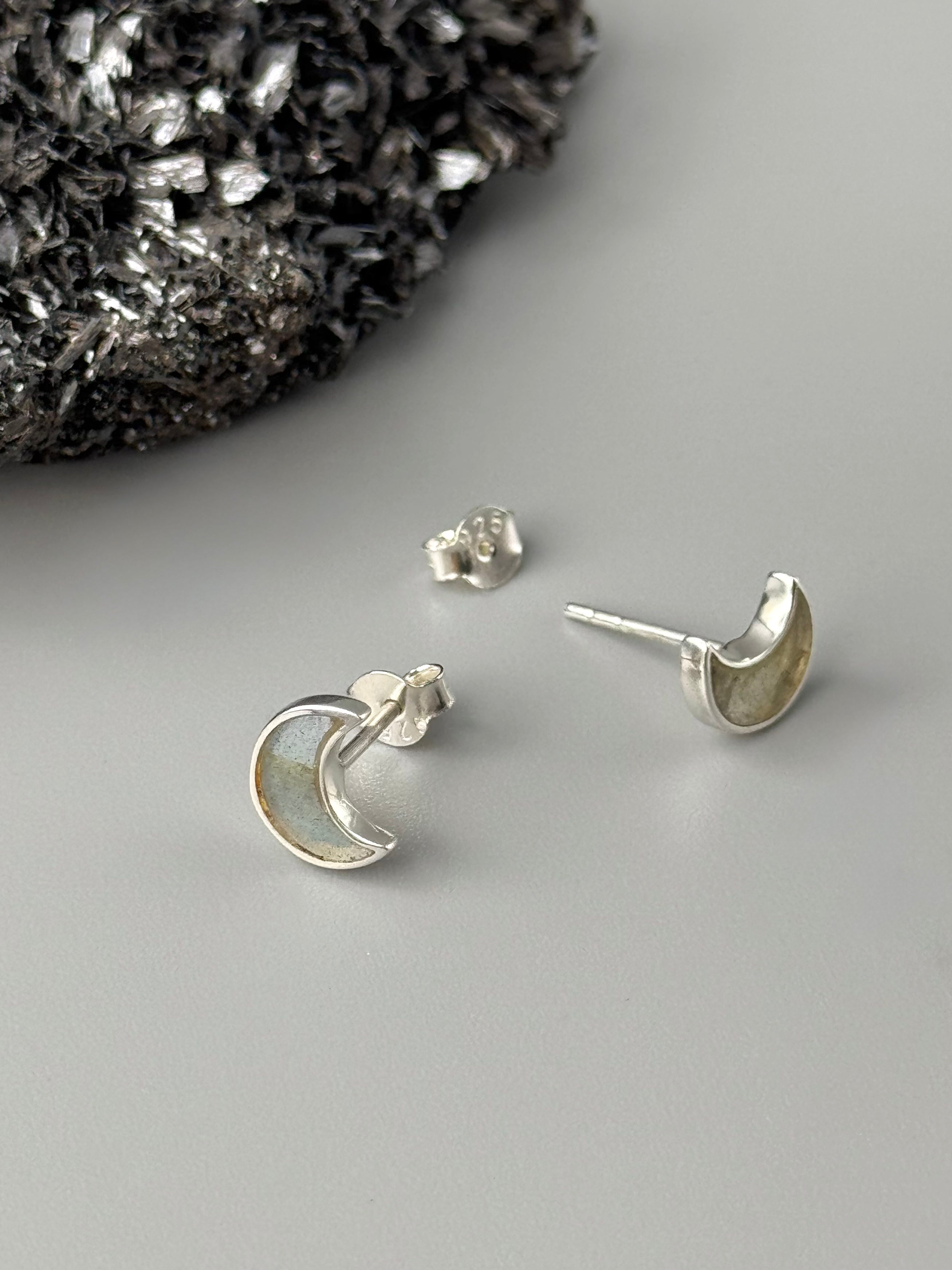 •LABRADORITE - LIL' MOONS• silver stud earrings