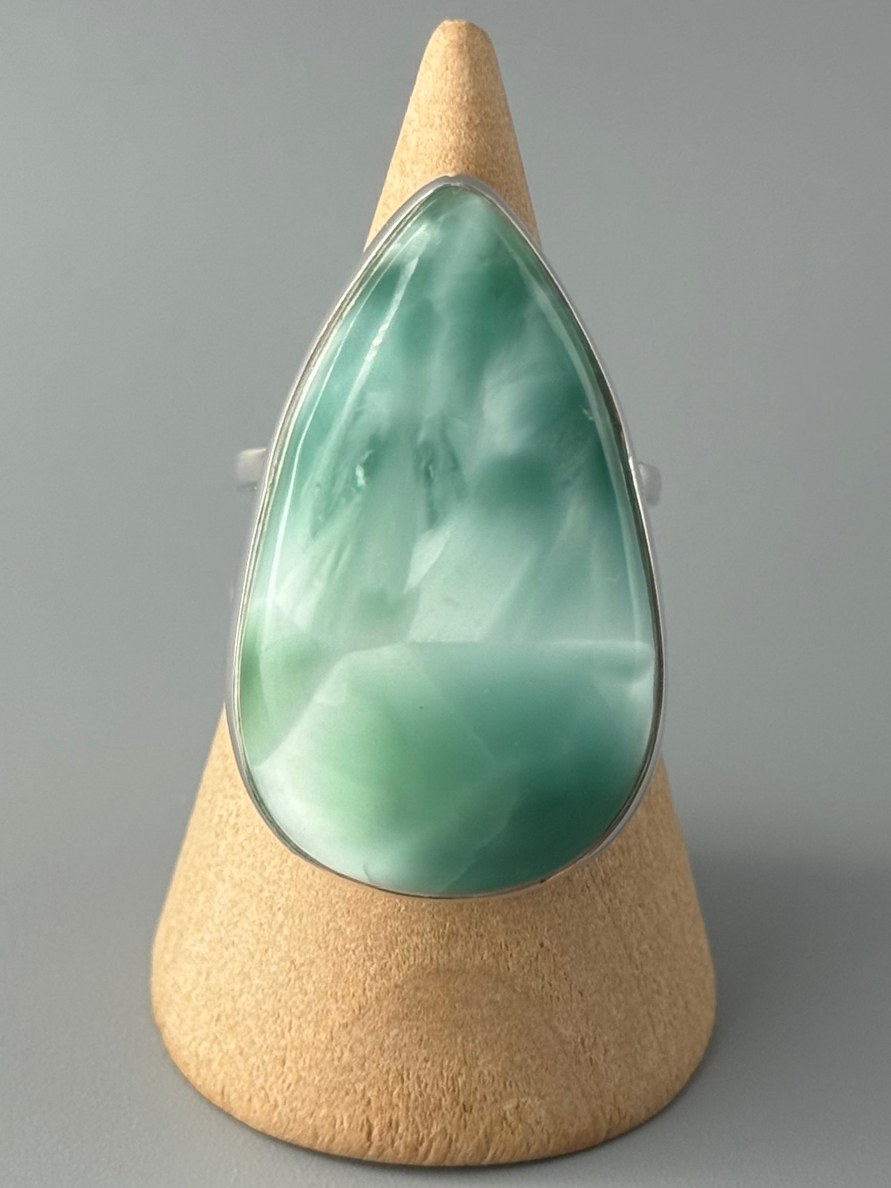 •HEMIMORPHITE - TEARDROP• split band silver ring (size 9)