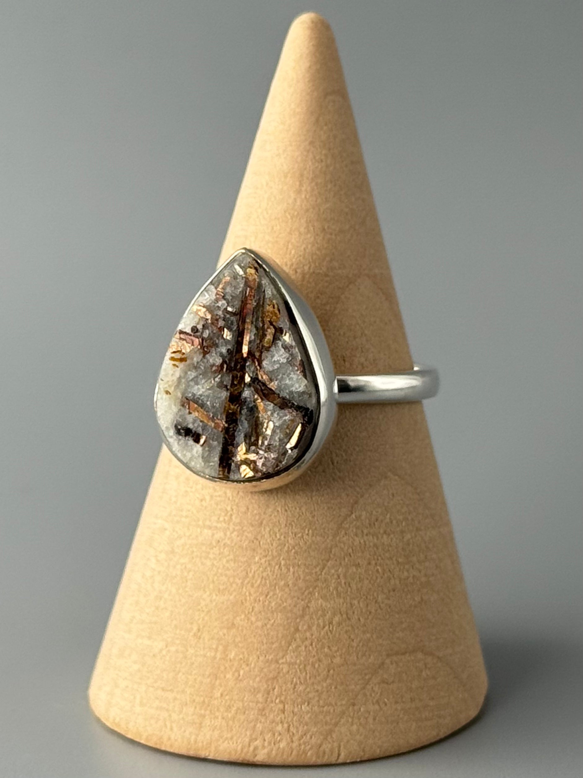 •ASTROPHYLLITE - TEAR• simple bezel silver ring (size 8)