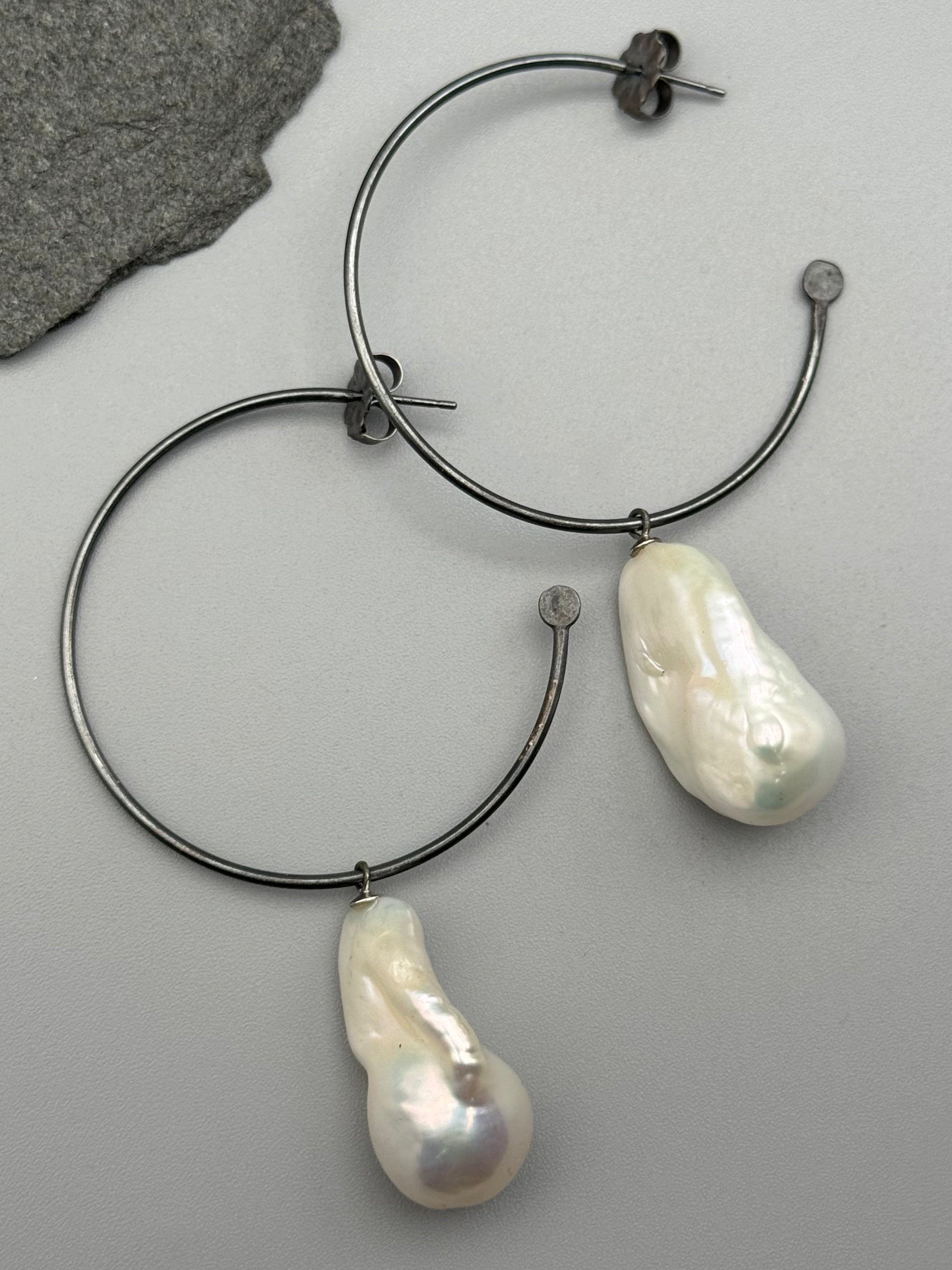 •ORBIT - LARGE• pearl + silver post earrings