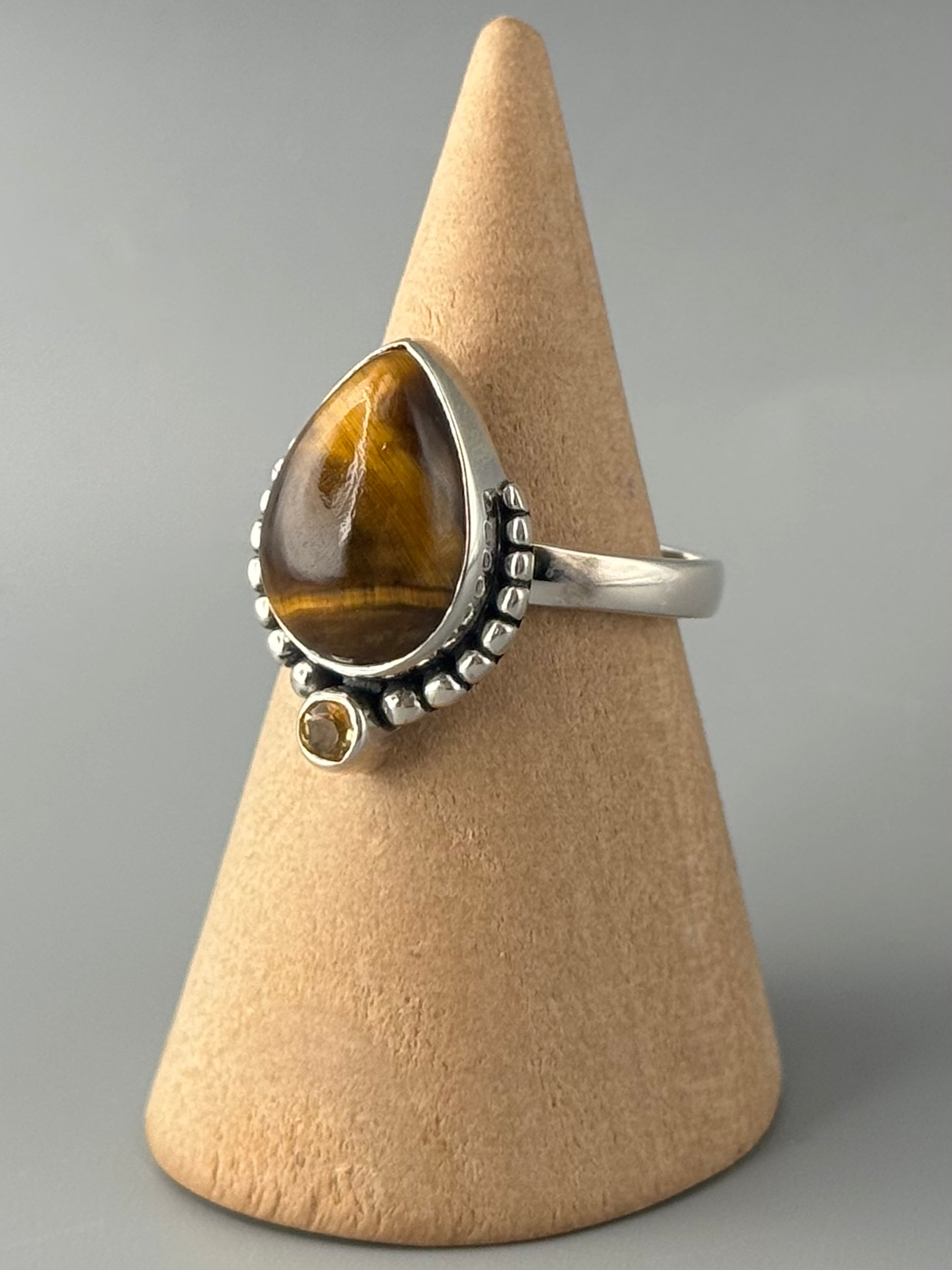 •TIGER EYE + CITRINE - LAURELS• sterling silver ring (various sizes)