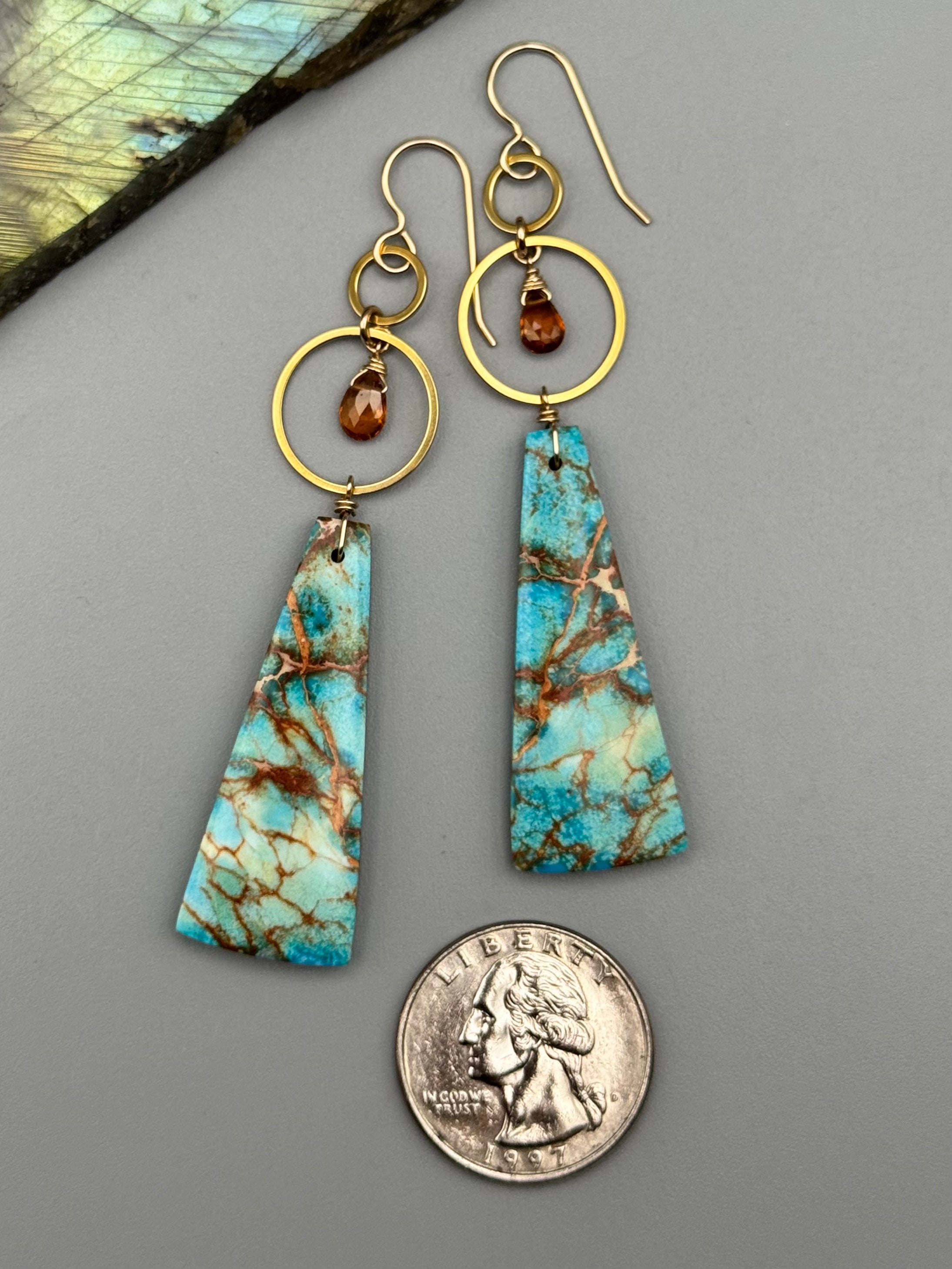 •4 OF CUPS• hessonite garnet + madagascar jasper gold earrings