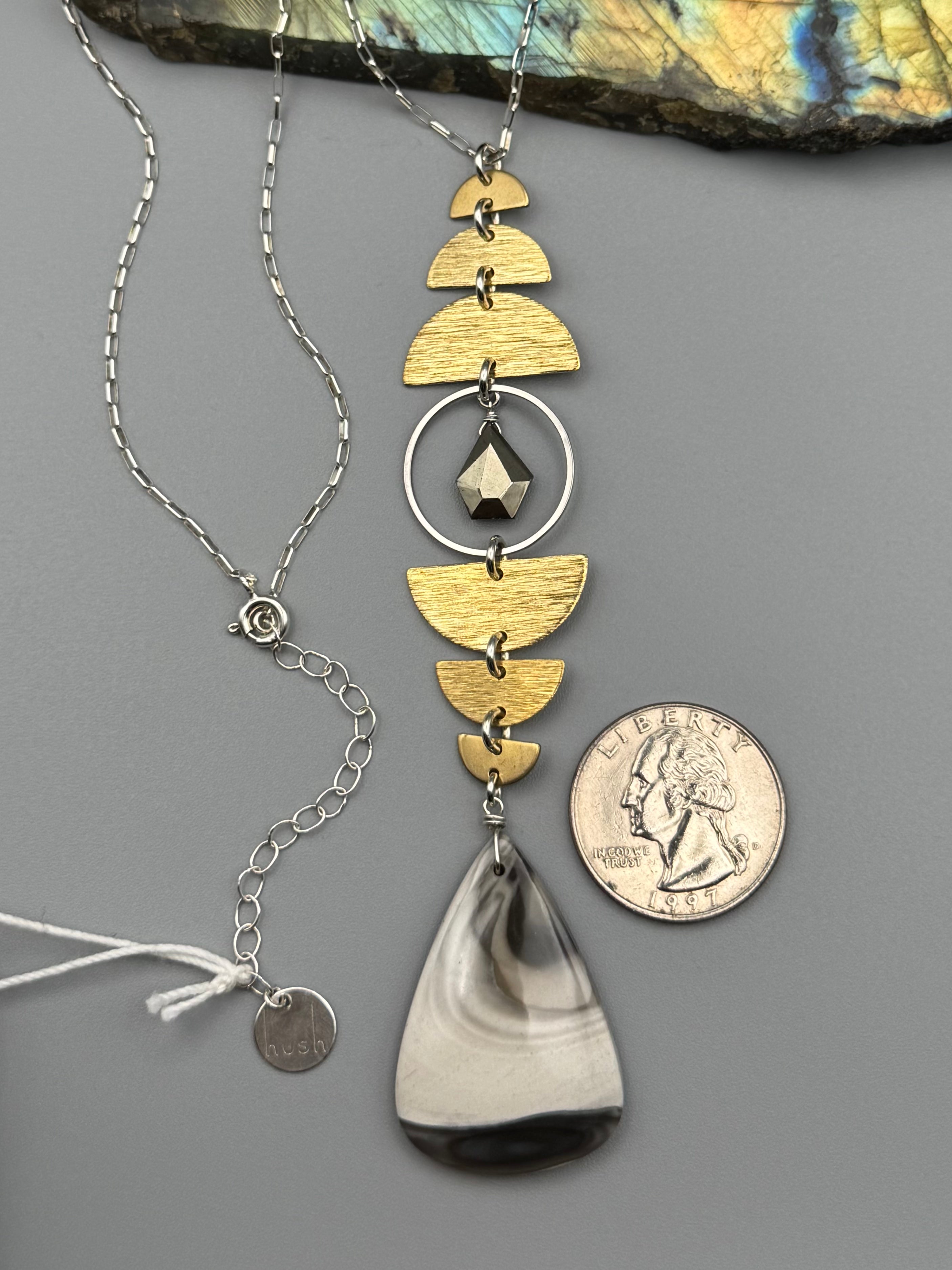 •NYX• pyrite + flint mixed metal necklace (26"-28" long)