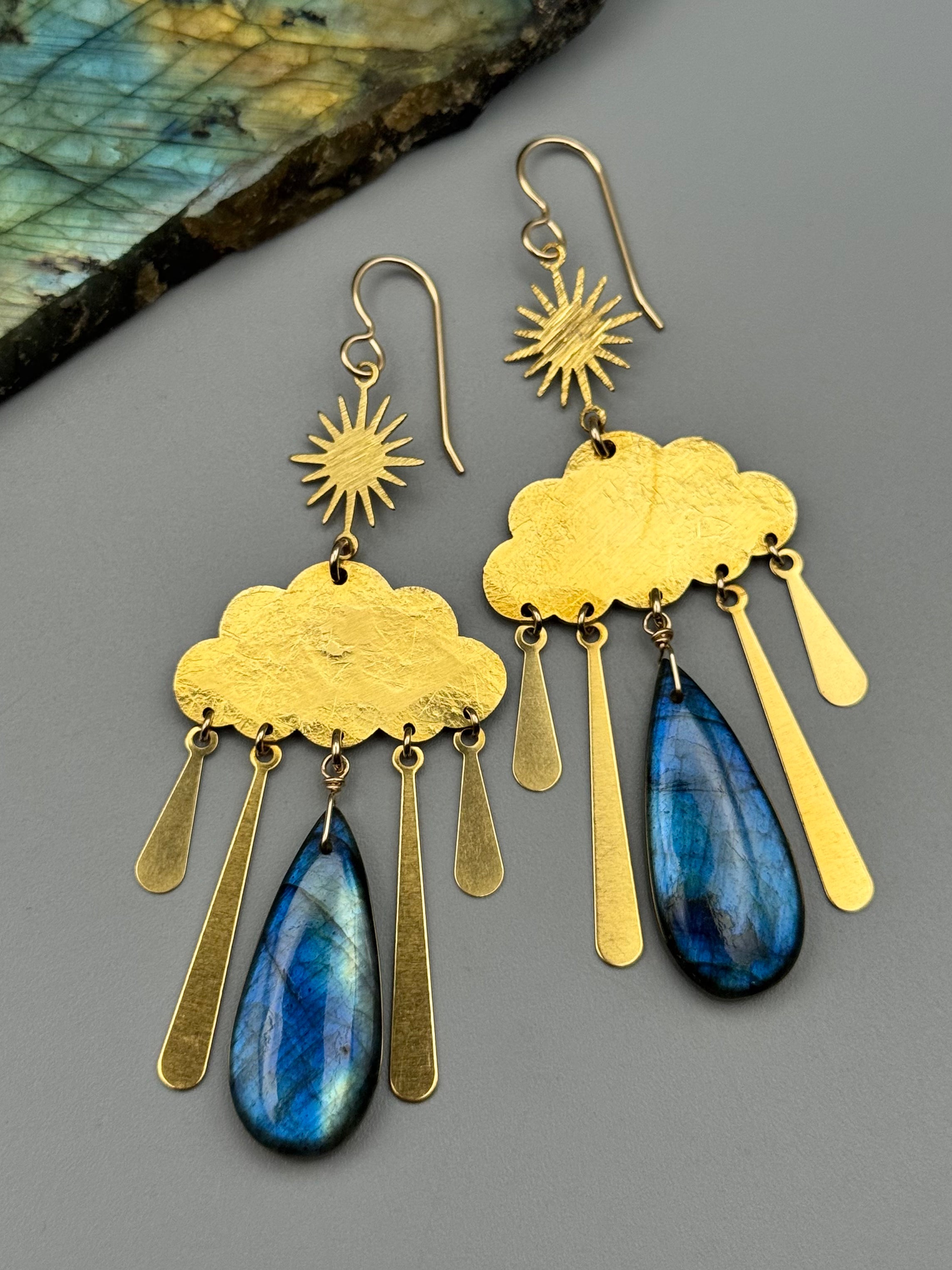 •SUN STORM• labradorite tear + gold earrings
