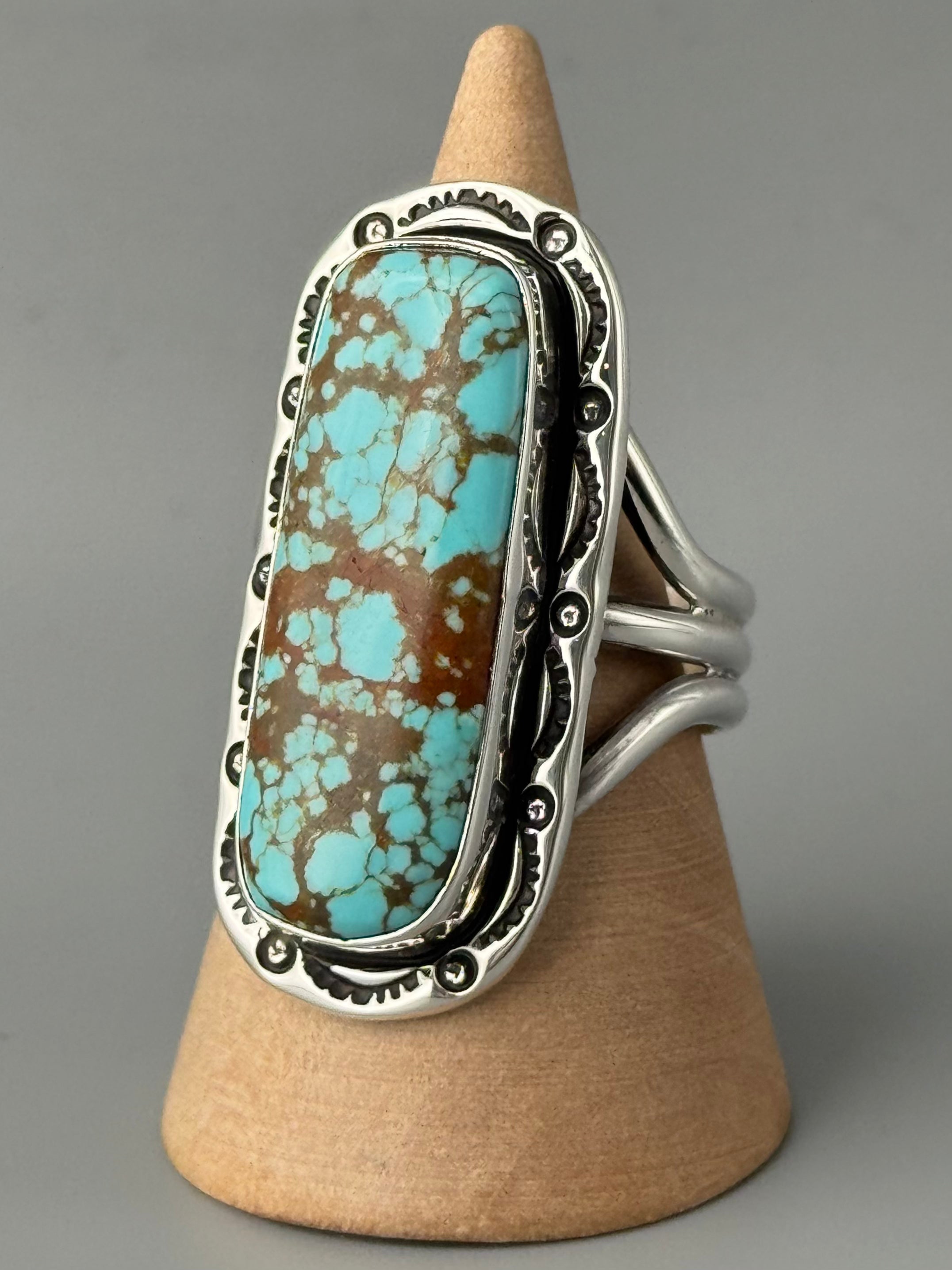 •#8 TURQUOISE - SHÁ• Navajo silver ring (size 11)