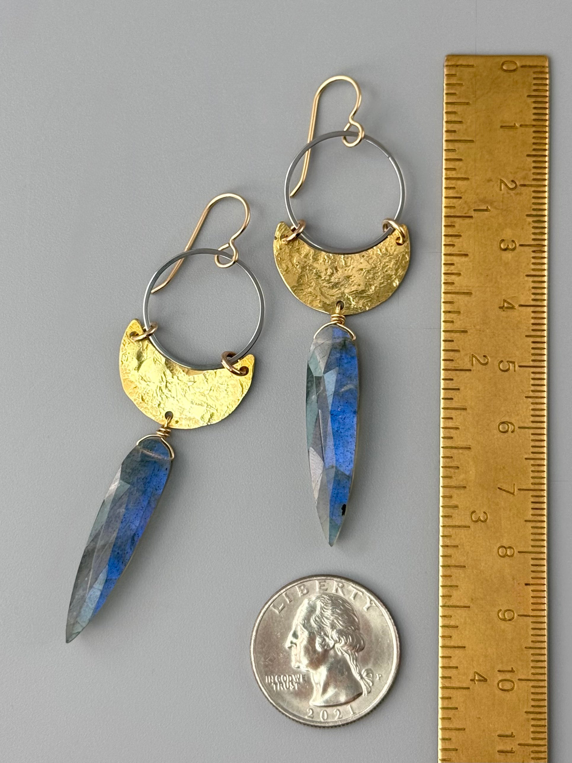•MOON SHADOW• labradorite + mixed metal earrings