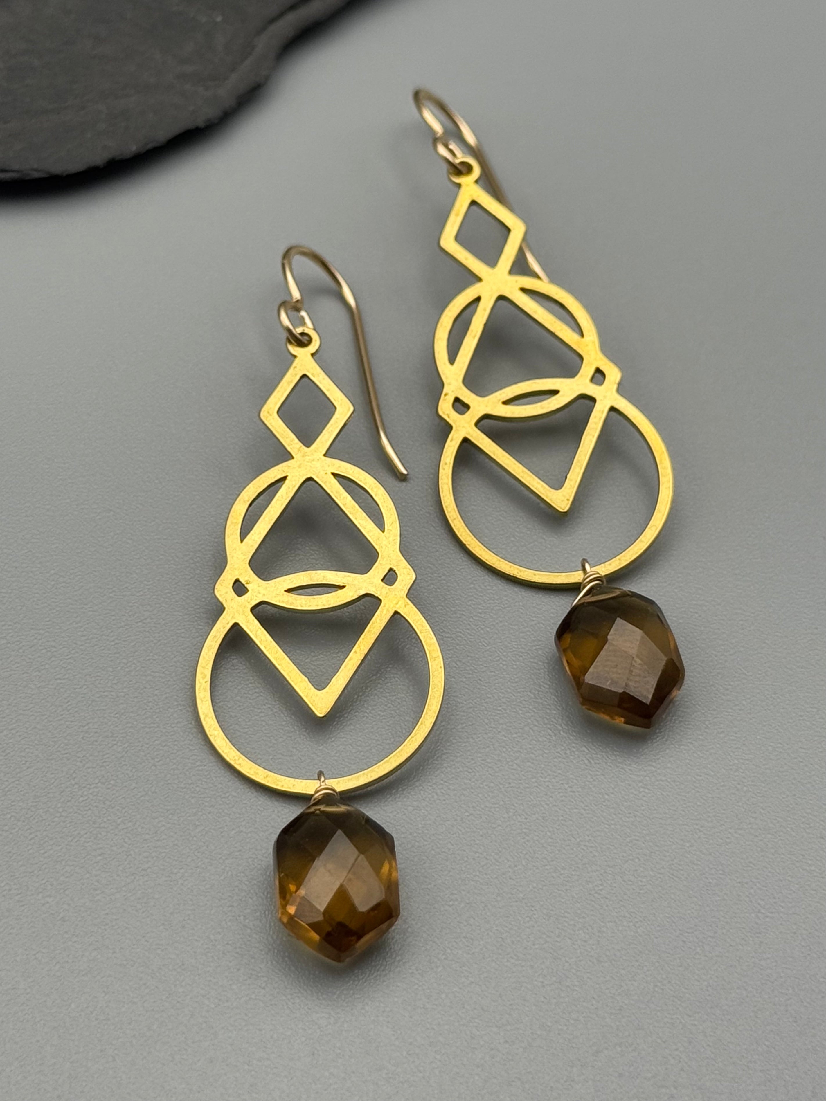•SIGNS• smoky quartz + gold earrings