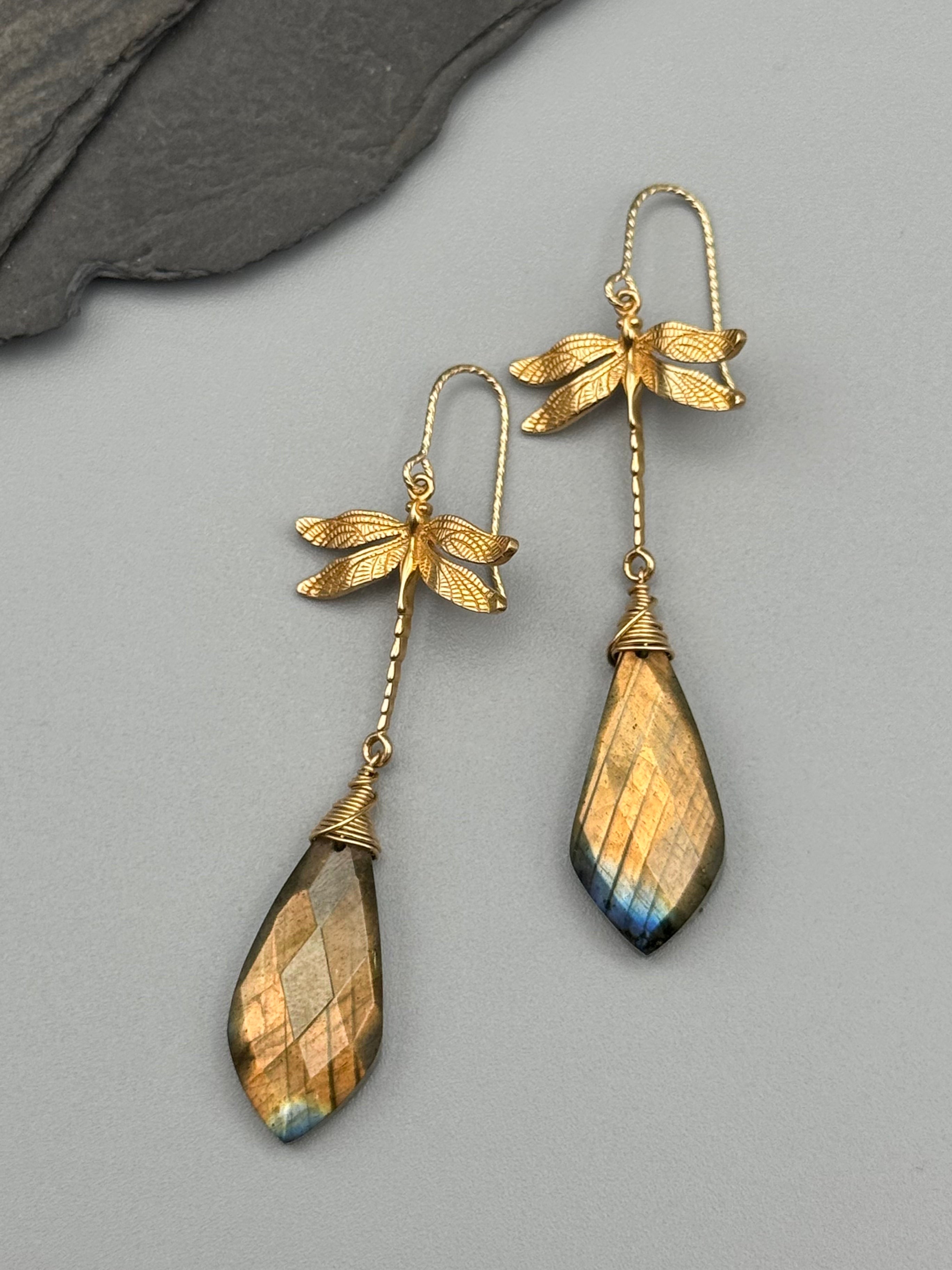 •ODONATA• golden labradorite + gold earrings