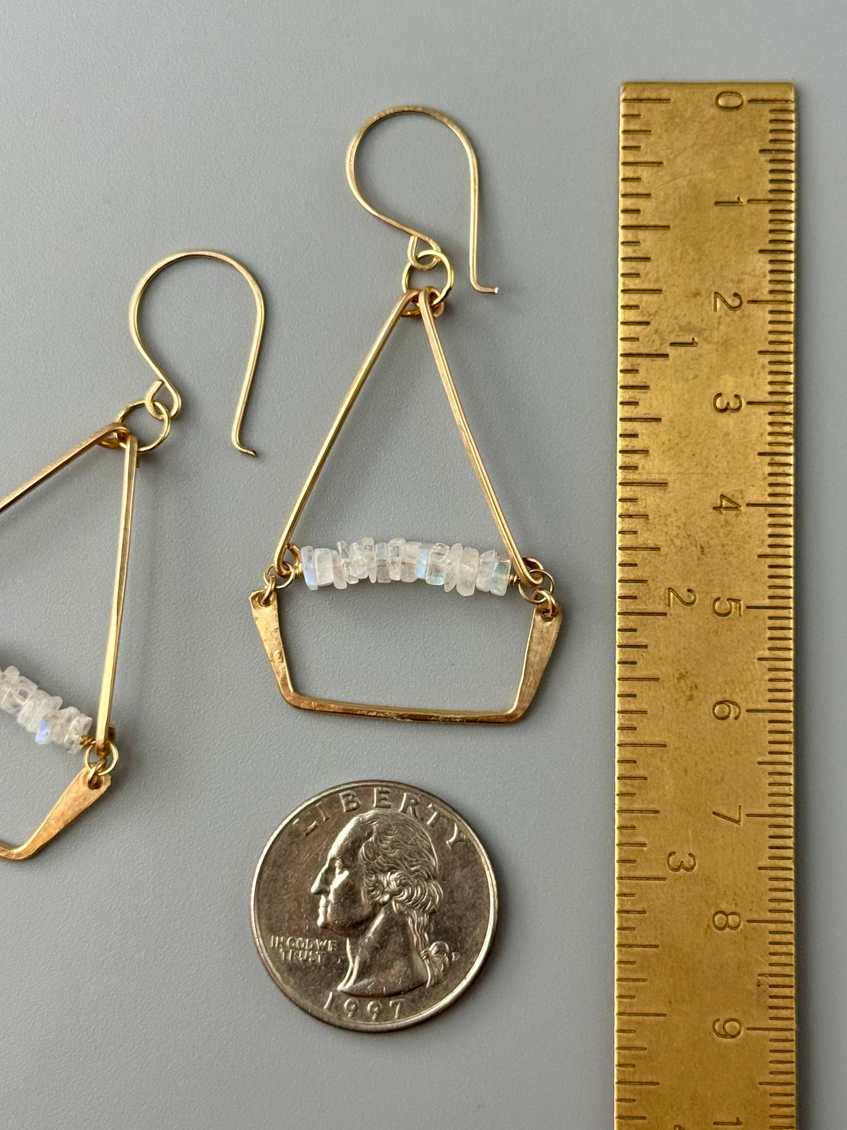 •SWING• rainbow moonstone + gold earrings
