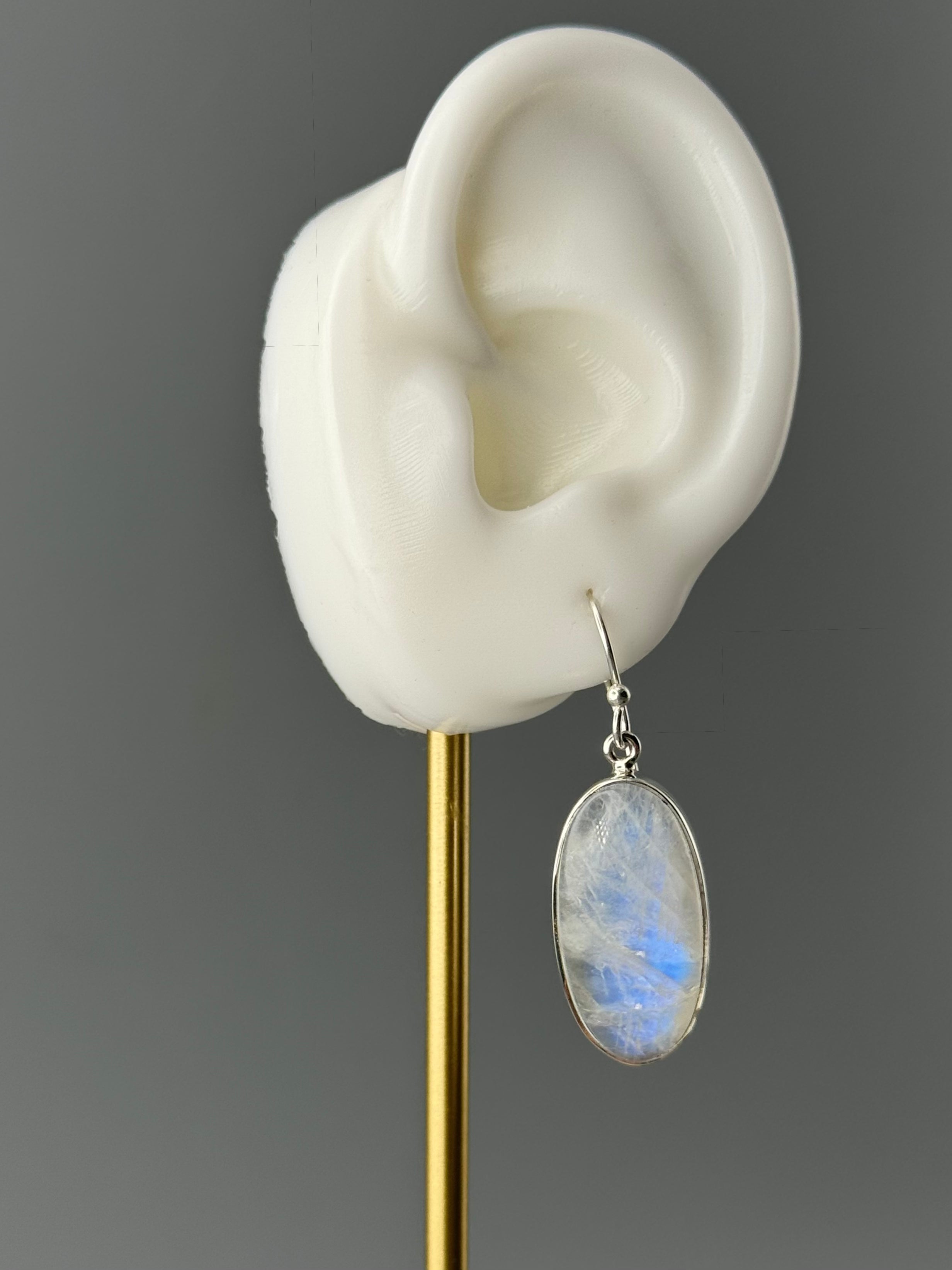 •RAINBOW MOONSTONE OVAL• silver dangle earrings