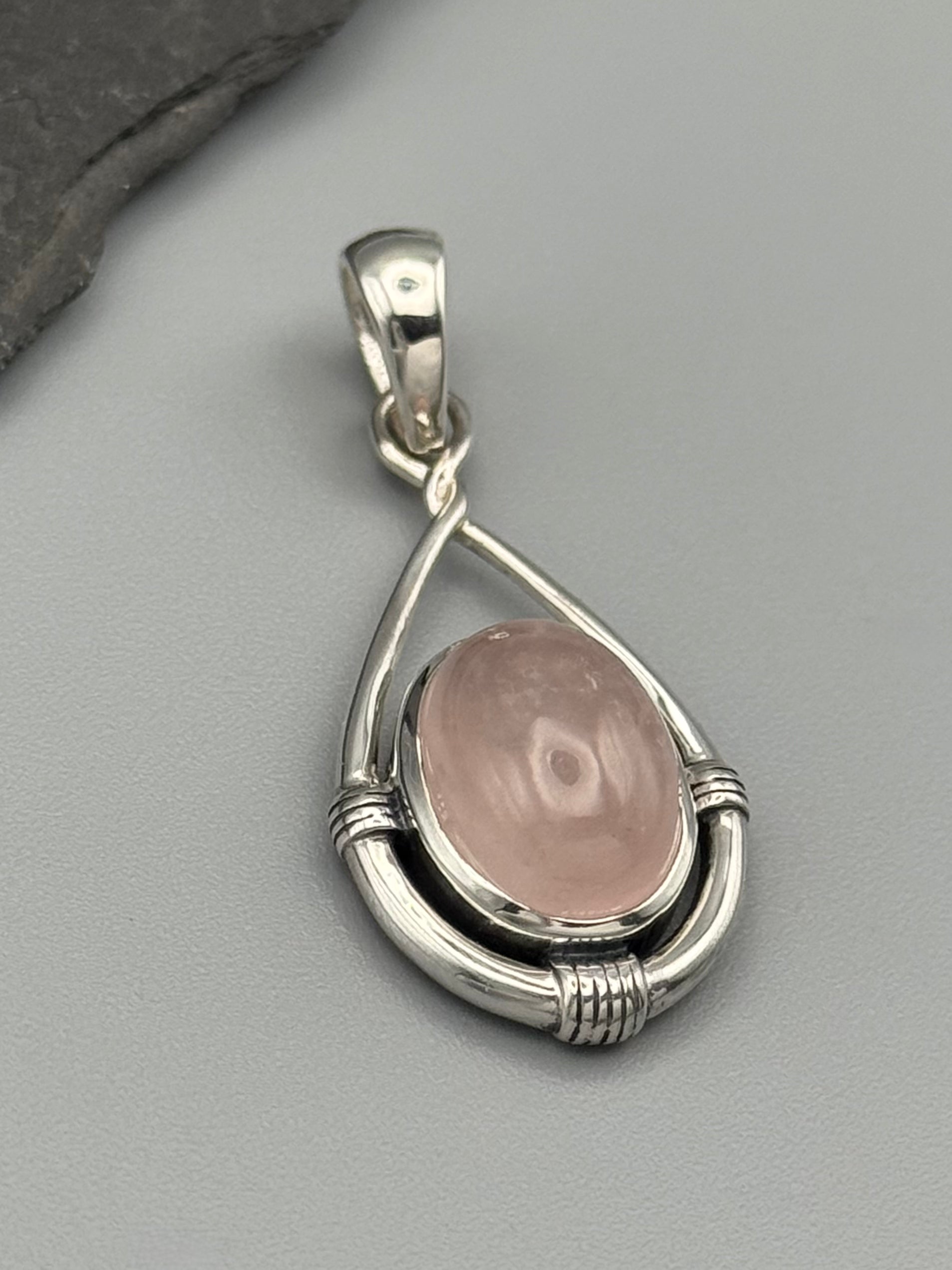 •ROSE QUARTZ - HITCHED• sterling silver pendant