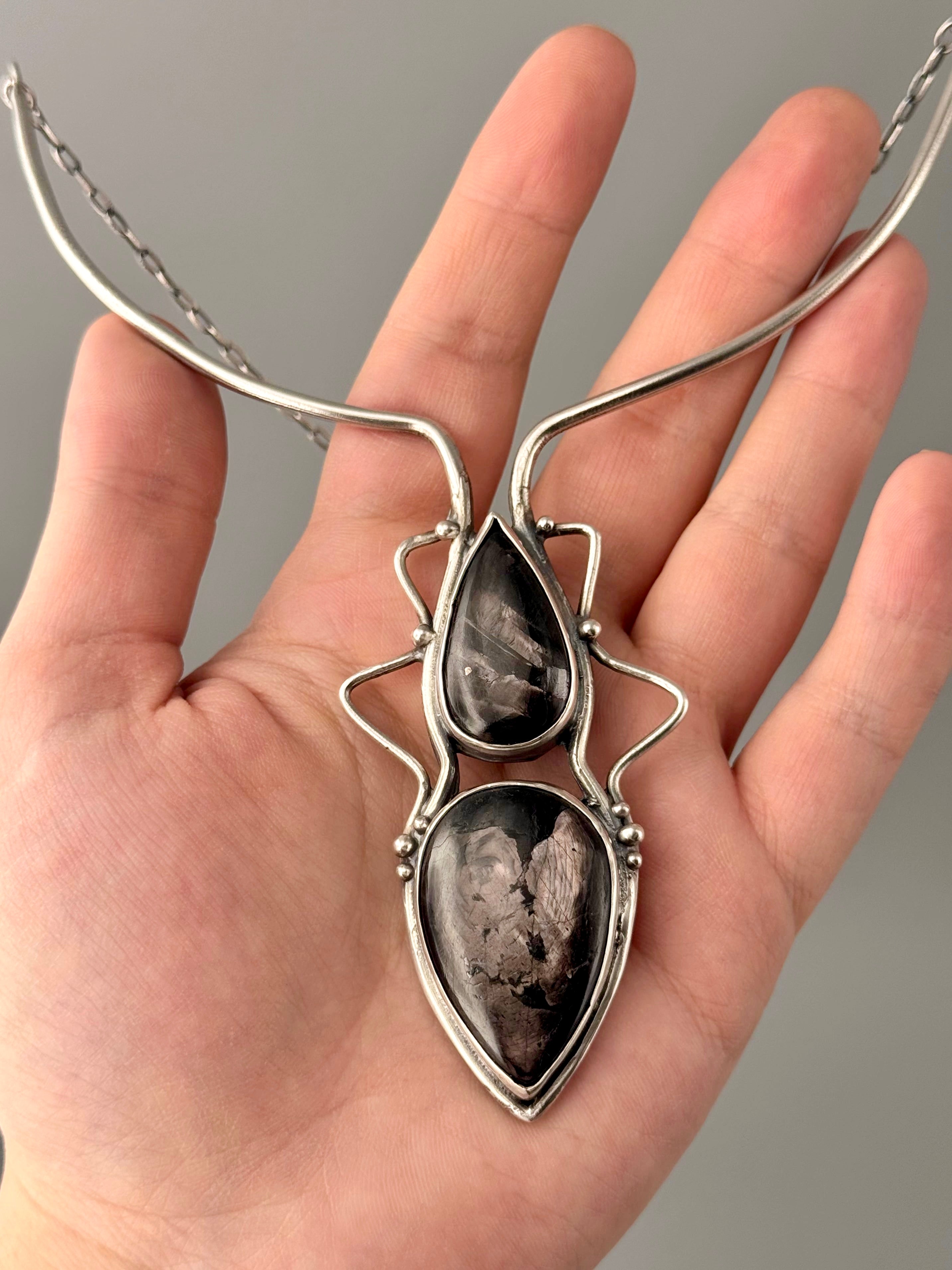 •GROUNDED IN POWER• hypersthene + silver cuff necklace (16" - 20" long)