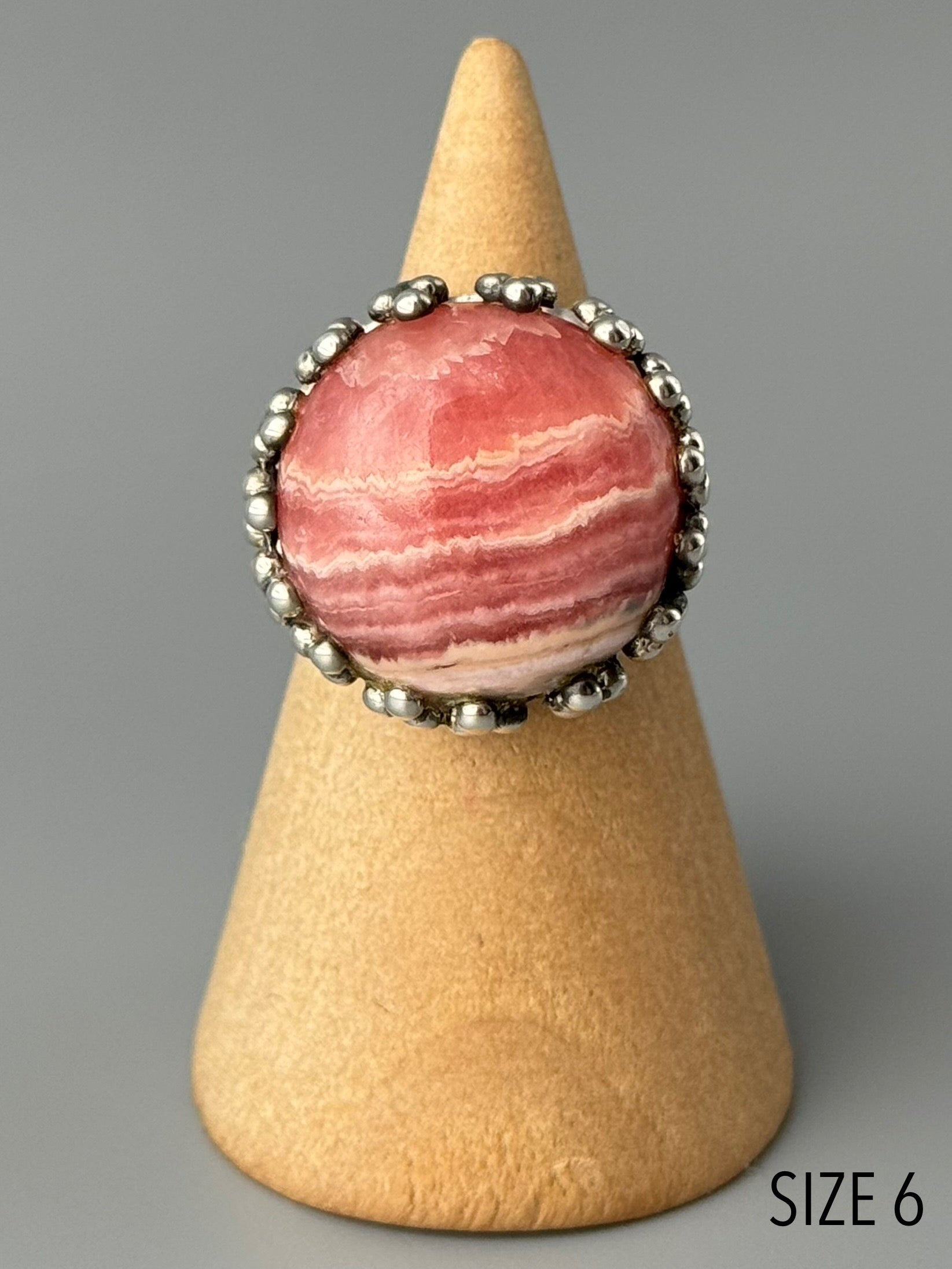 •RHODOCHROSITE - CROWN• decorative bezel silver ring (various sizes)