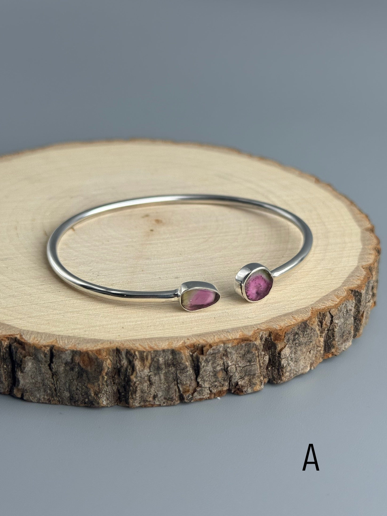 •ORGANIC FREEFORMS - 1• watermelon tourmaline + silver twist-on cuff bracelet