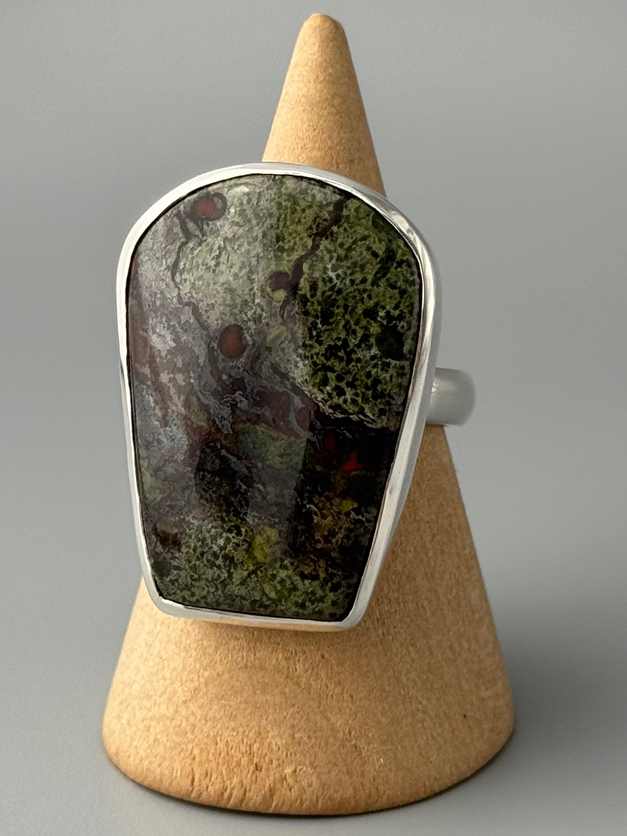 •DRAGON'S BLOOD JASPER - ARCHWAY• simple bezel silver ring (size 9)