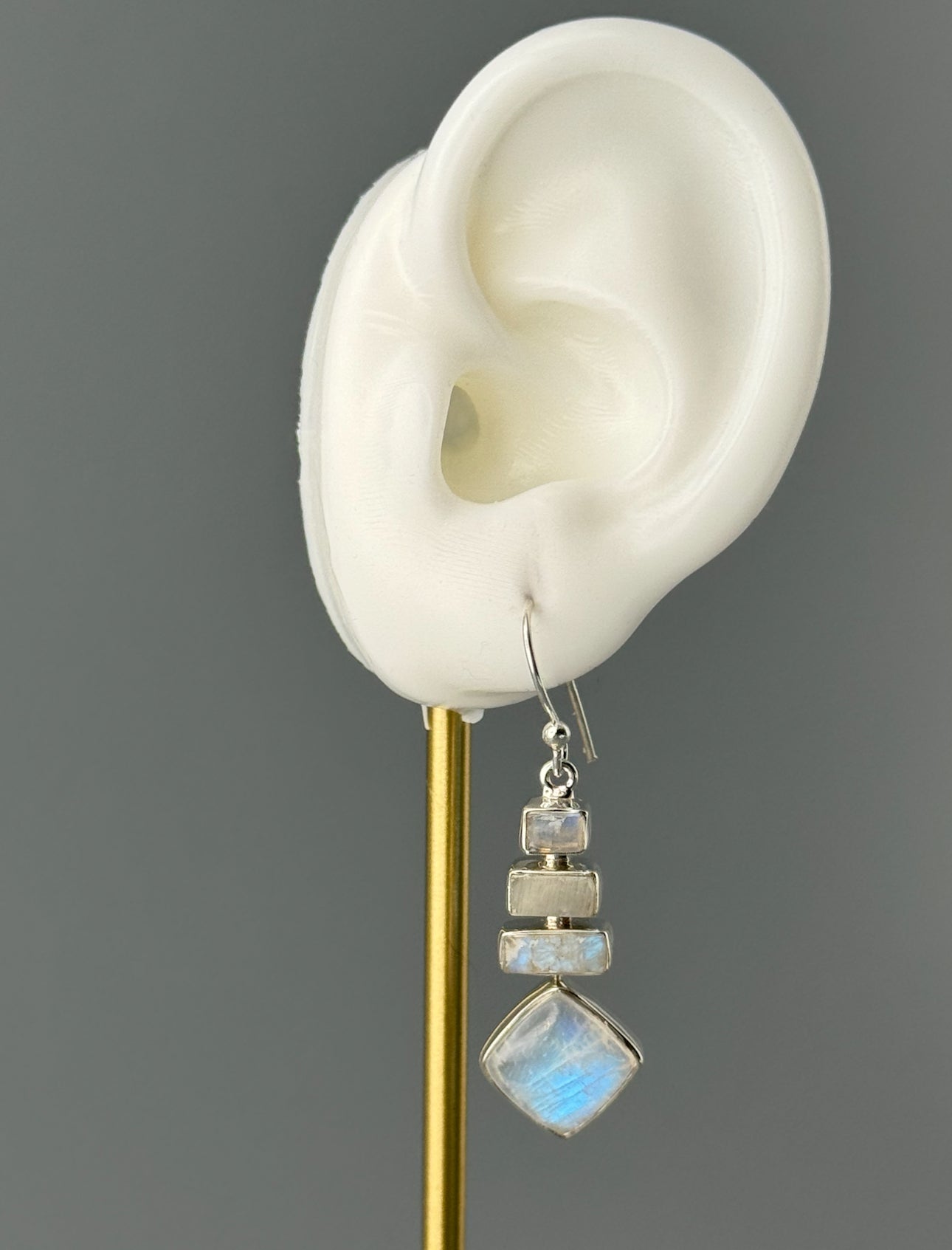 •RAINBOW MOONSTONE - PAGODA• silver dangle earrings