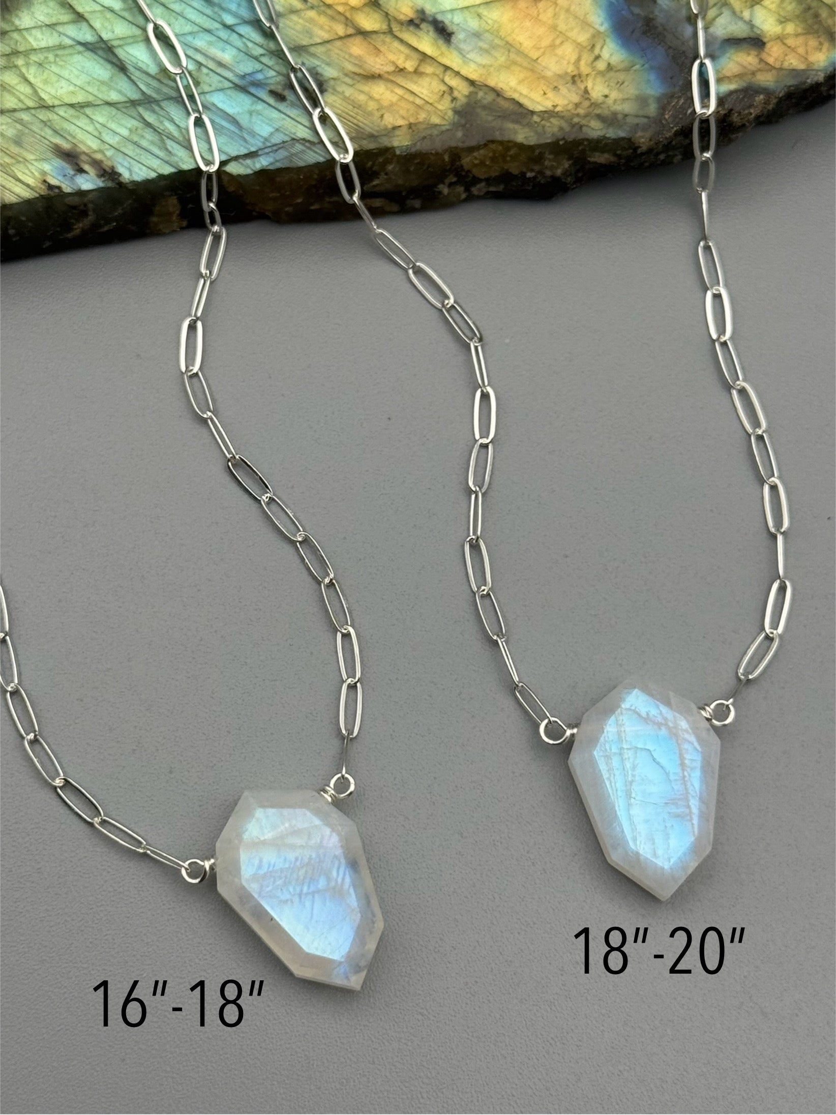 •AEON• rainbow moonstone lil’petal + silver necklace (various lengths)