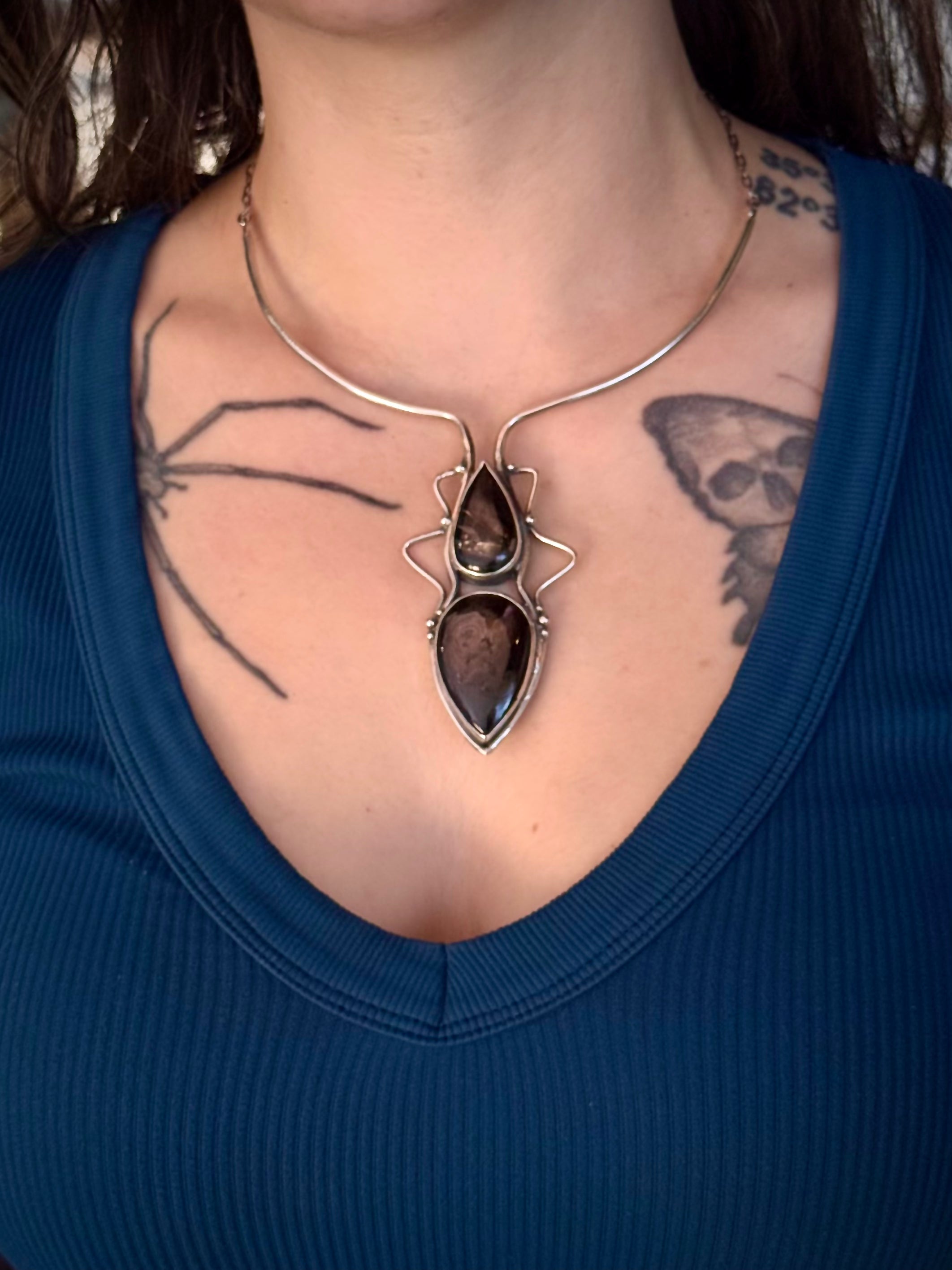 •GROUNDED IN POWER• hypersthene + silver cuff necklace (16" - 20" long)