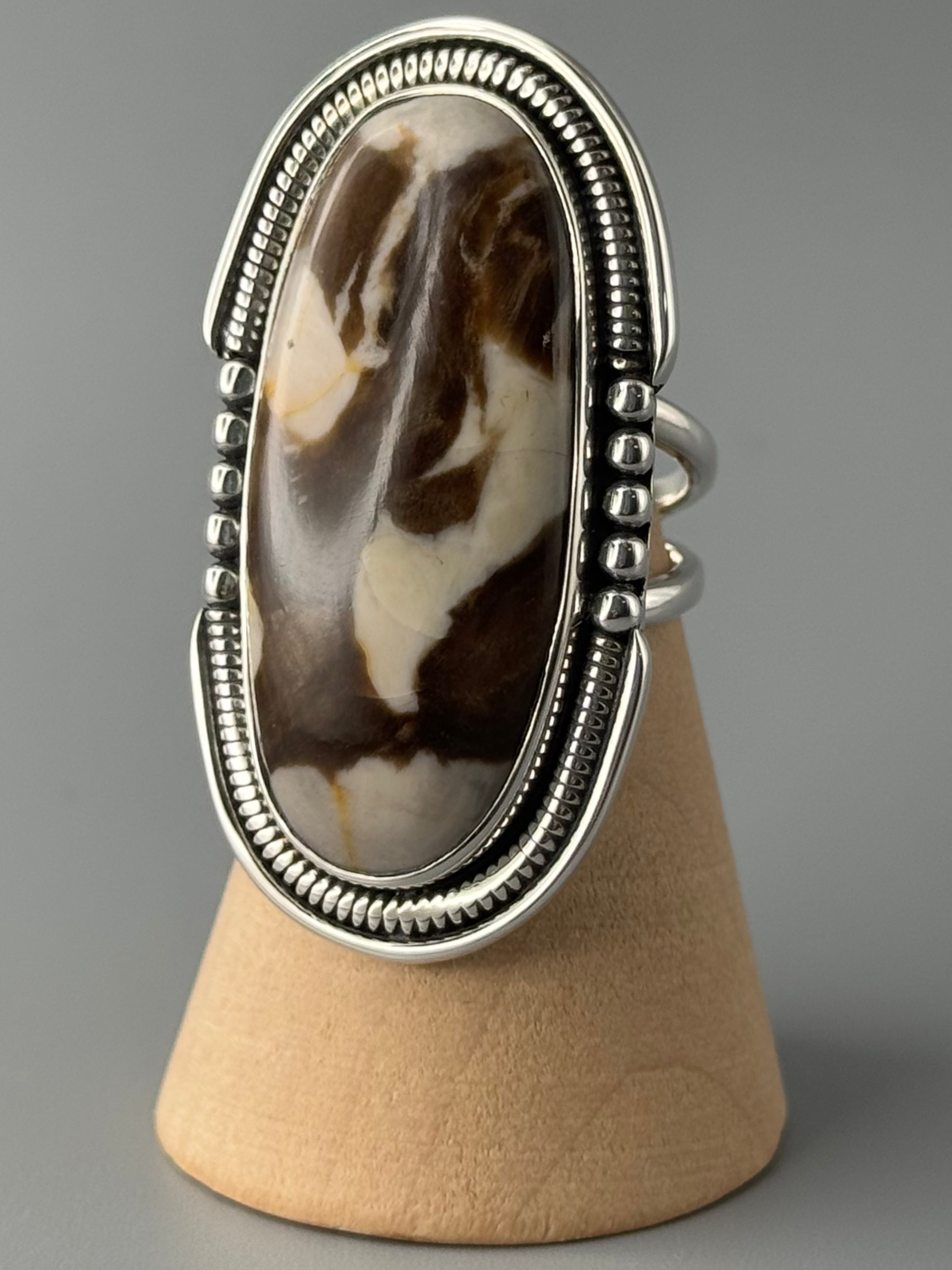 •PETRIFIED PEANUT WOOD - INTERSTELLAR• split band silver ring (size 5.75)