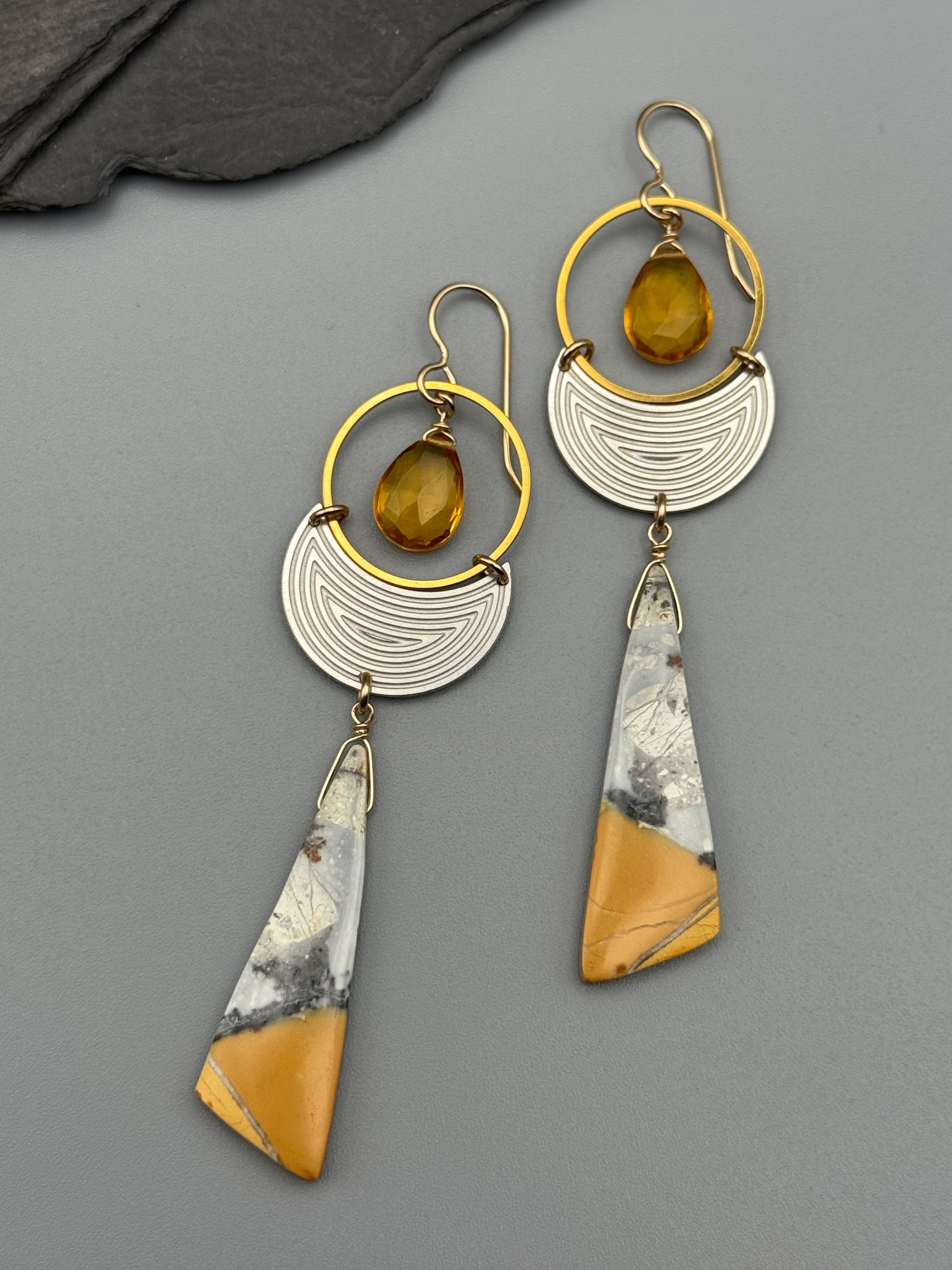 •MOON SHADOW• citrine + jasper mixed metal earrings