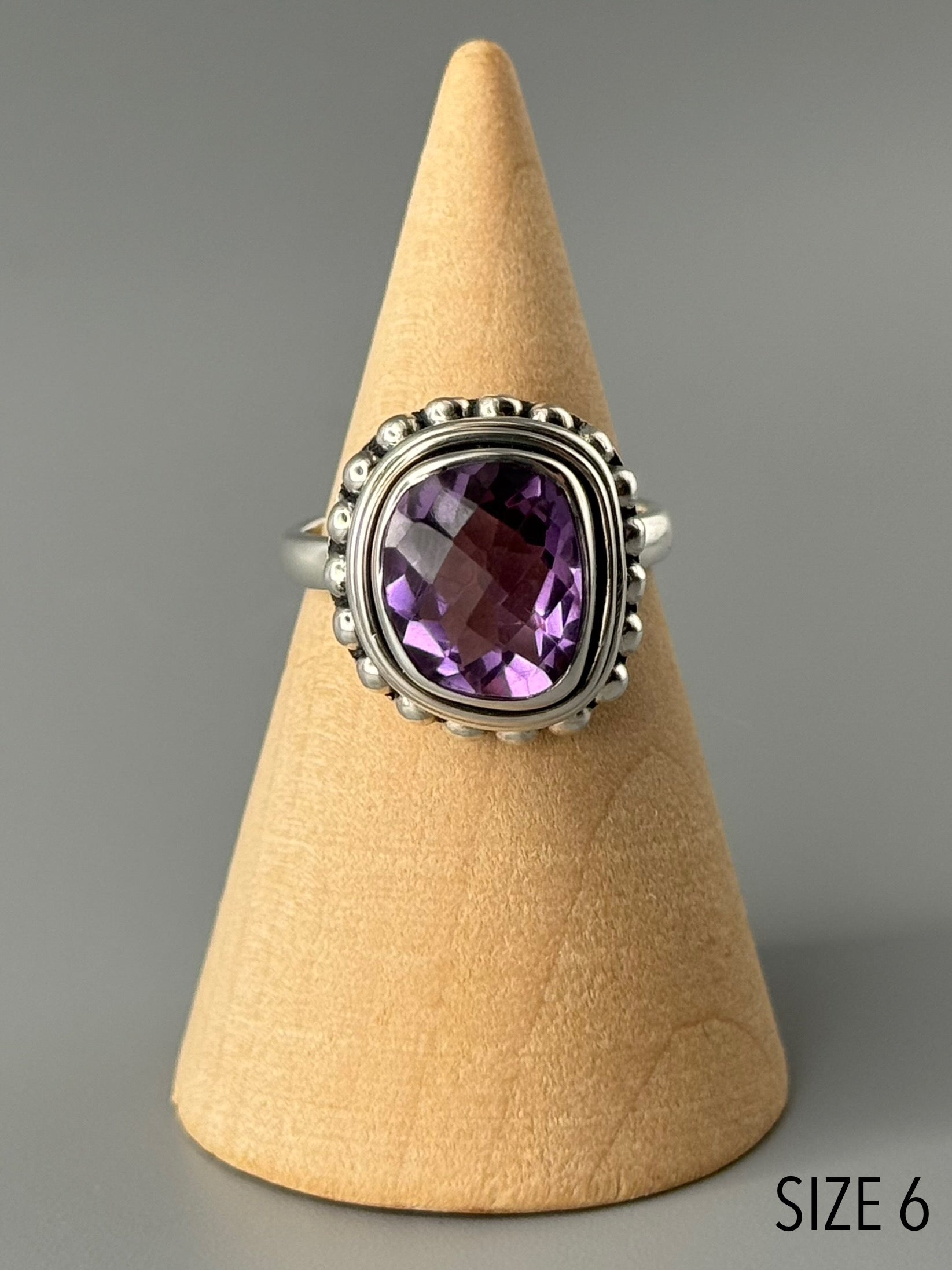 •AMETHYST - FREEFORM• beaded bezel silver ring (various sizes)