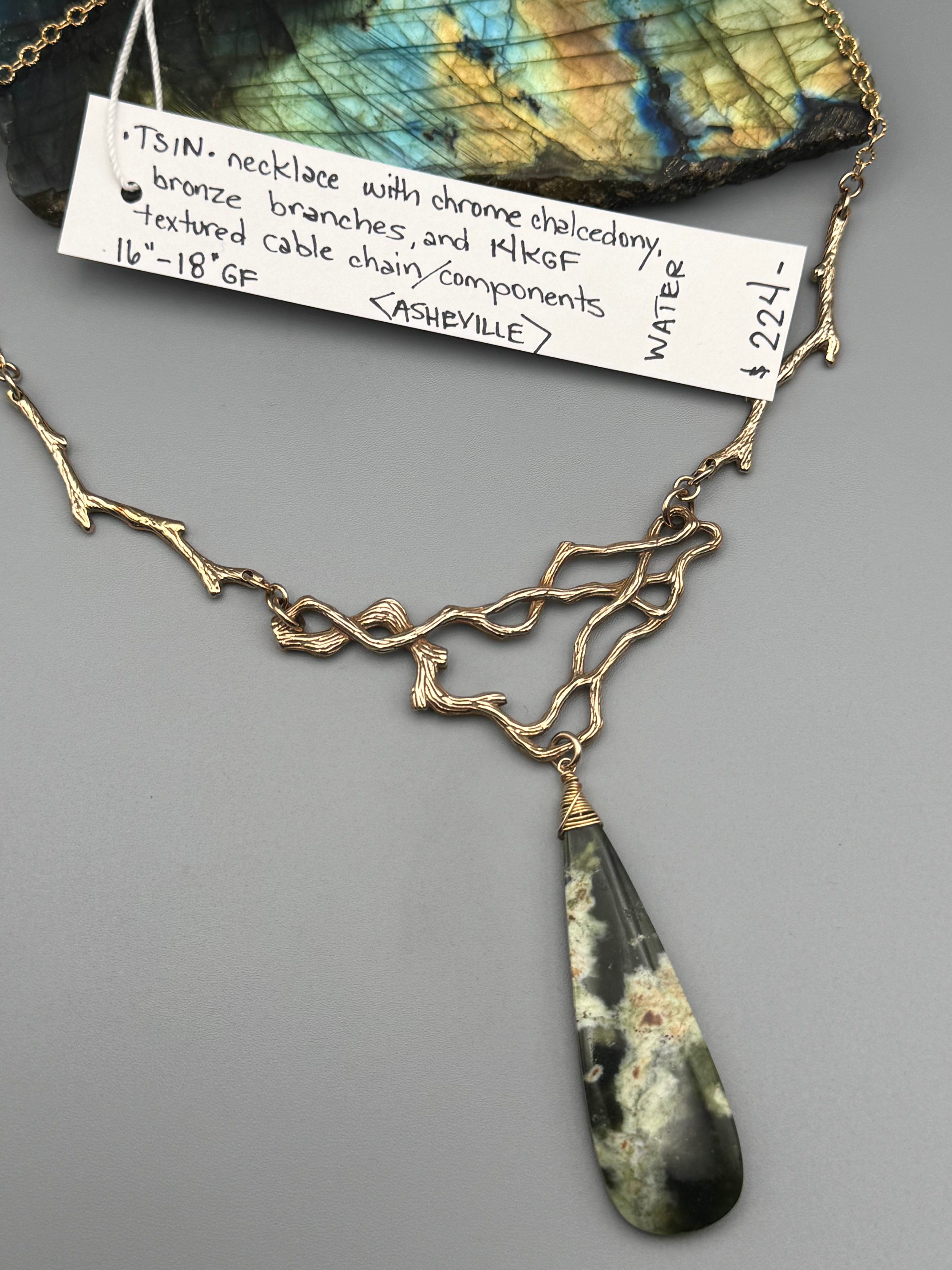 •TSIN• chrome chalcedony + gold necklace (16"-18" long)