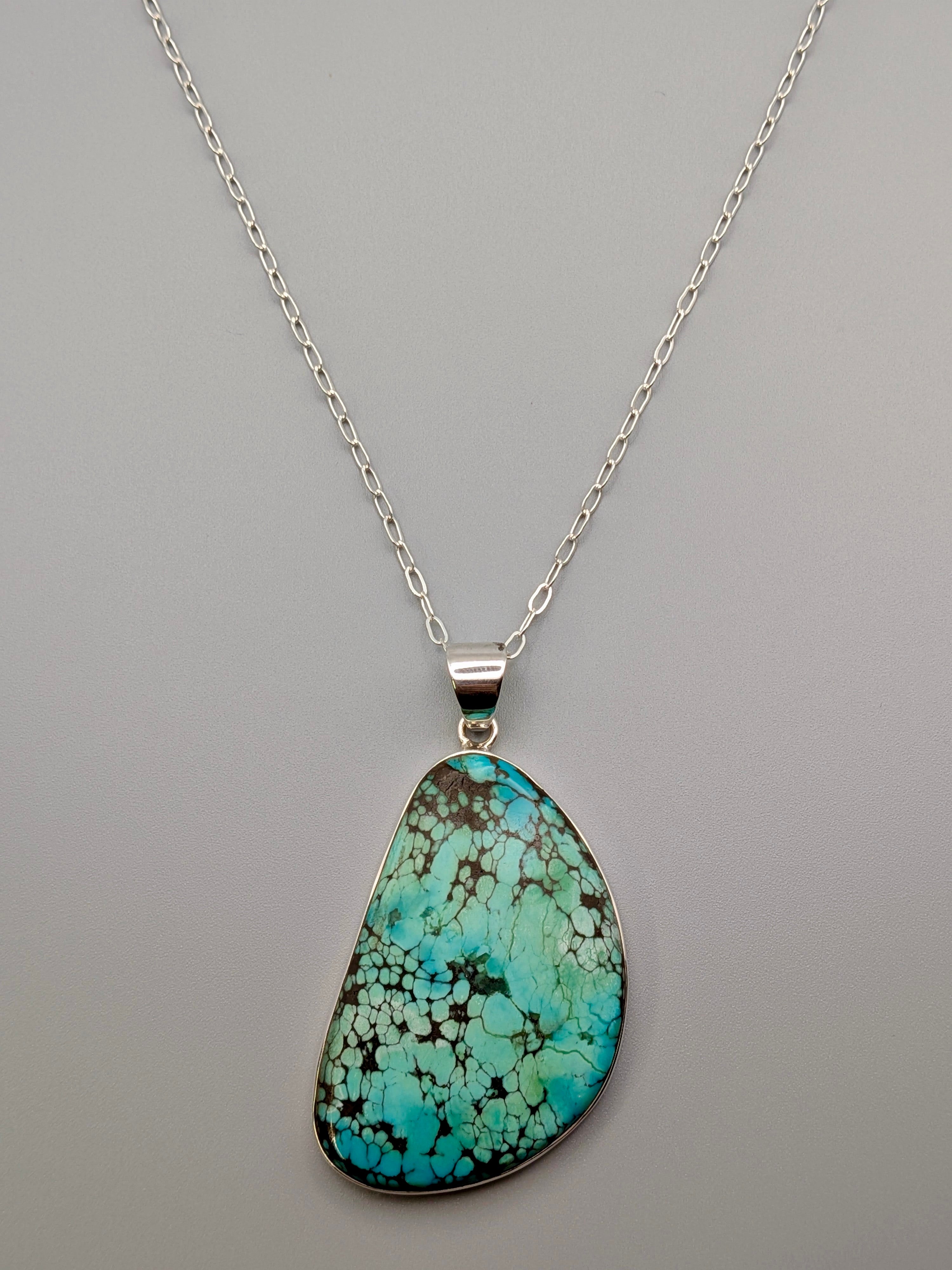 •TIBETAN TURQUOISE FREEFORM• sterling silver pendant