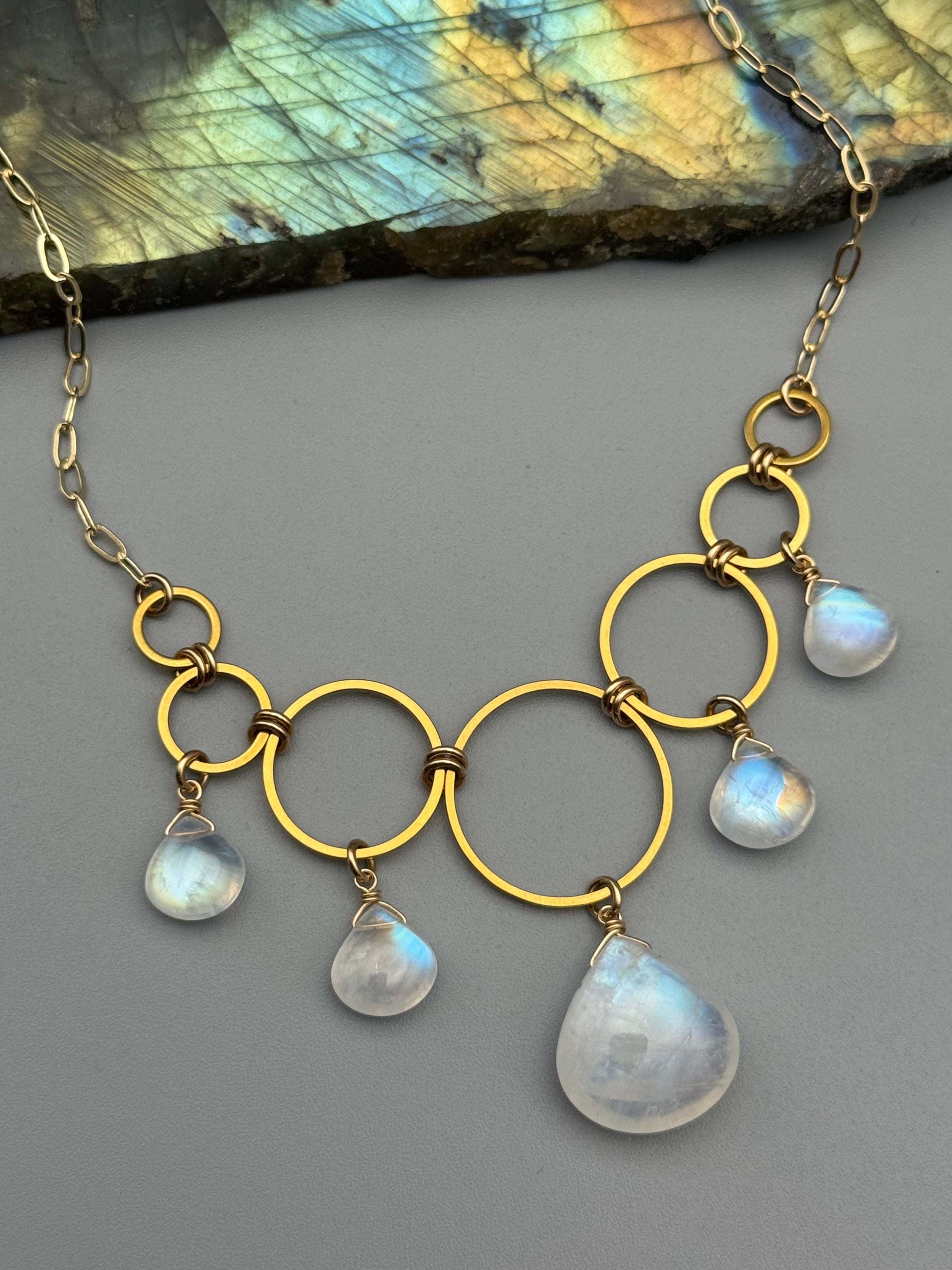 •UNION• rainbow moonstone + gold necklace (16"-18" long)