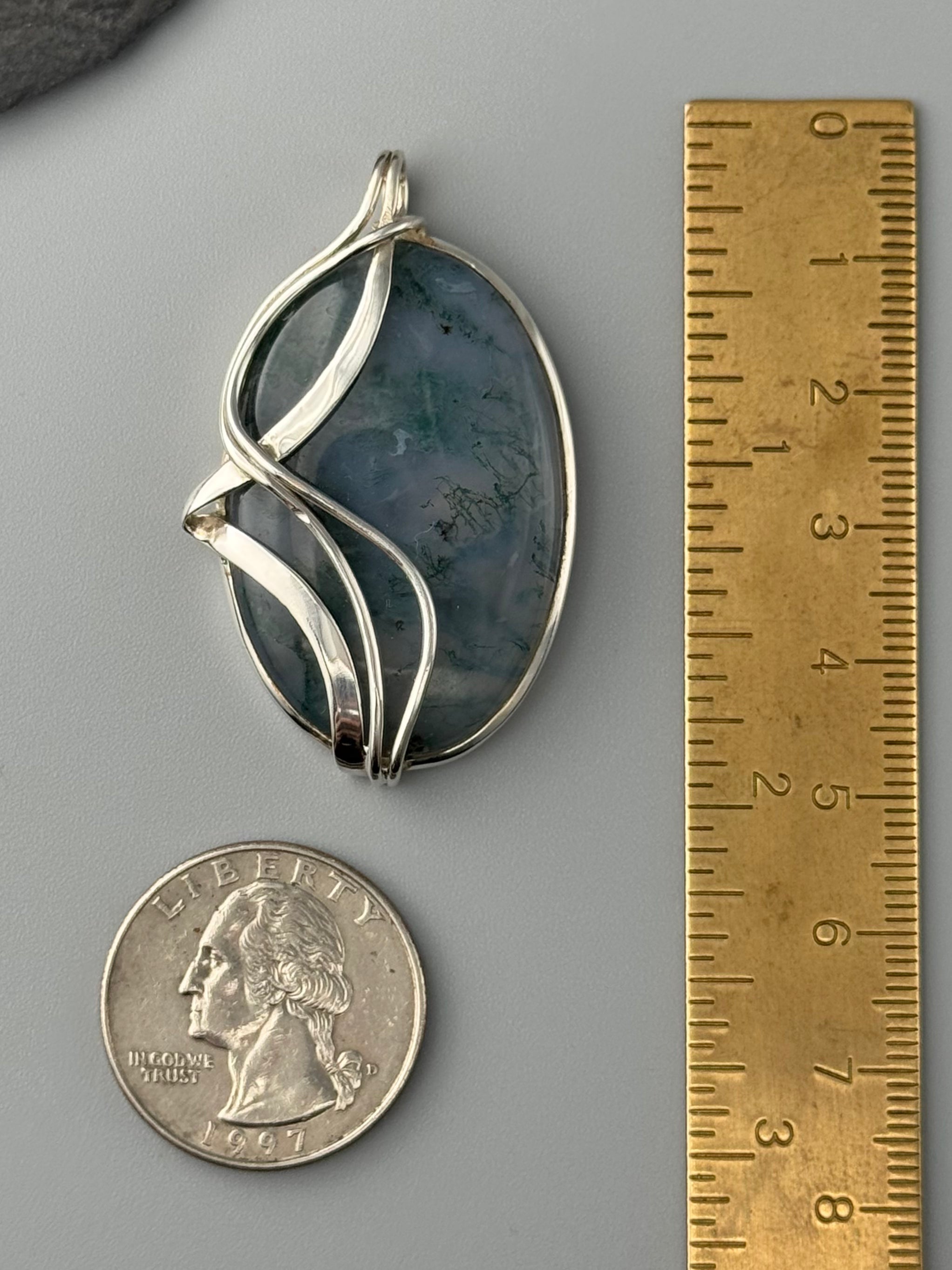 •MOSS AGATE - WIRE WRAPPED MEDIUM OVAL• sterling silver pendant