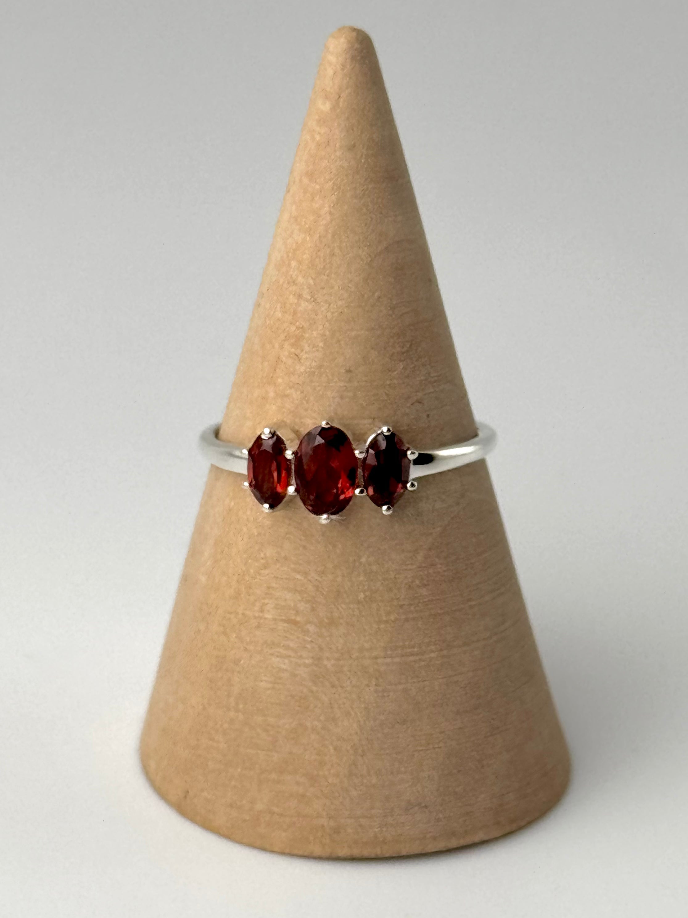 •GARNET - LIL' FACETED TRIO• prong set silver ring (various sizes)