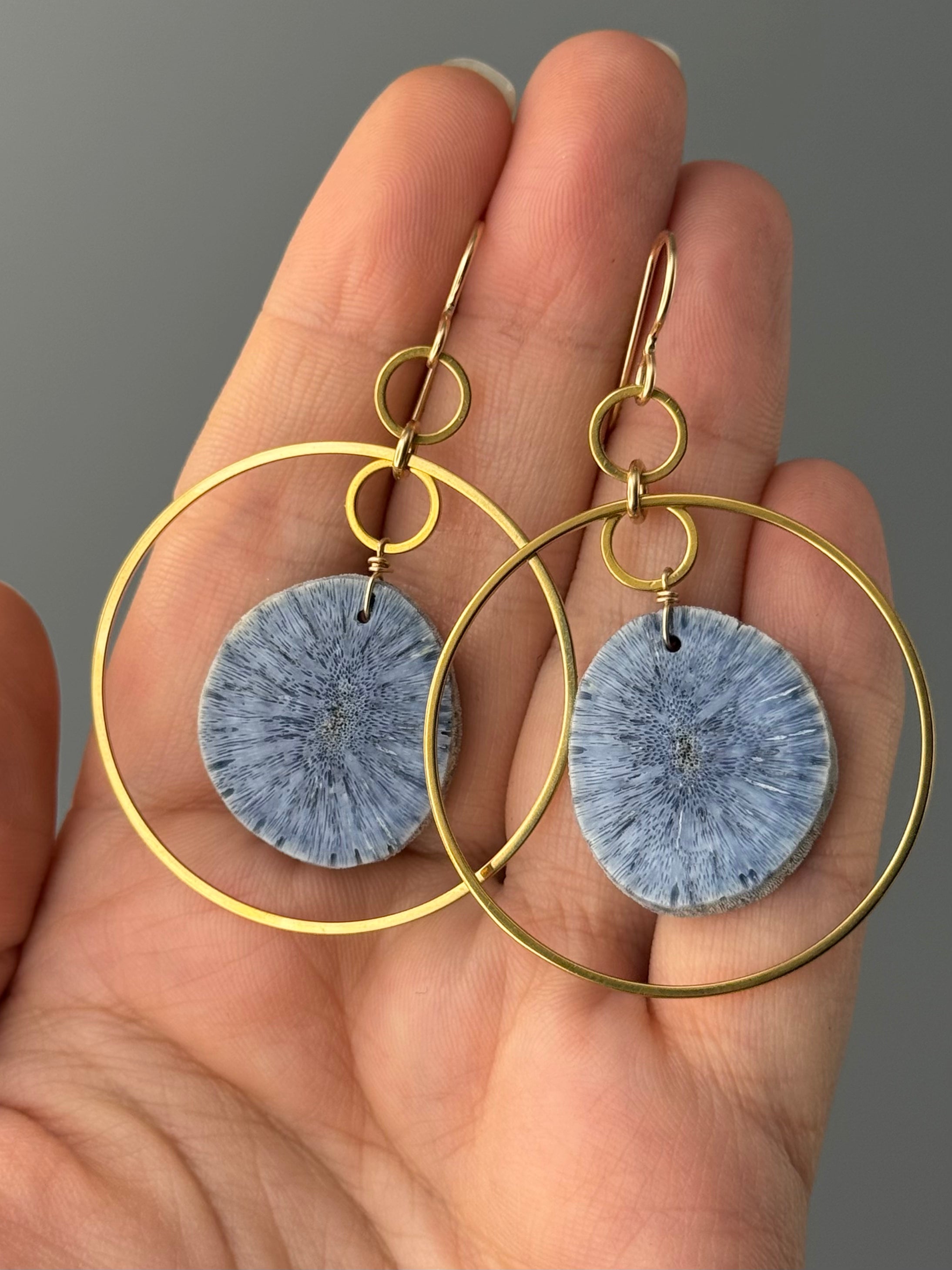•EQUA-LUNA• fossilized coral + gold earrings