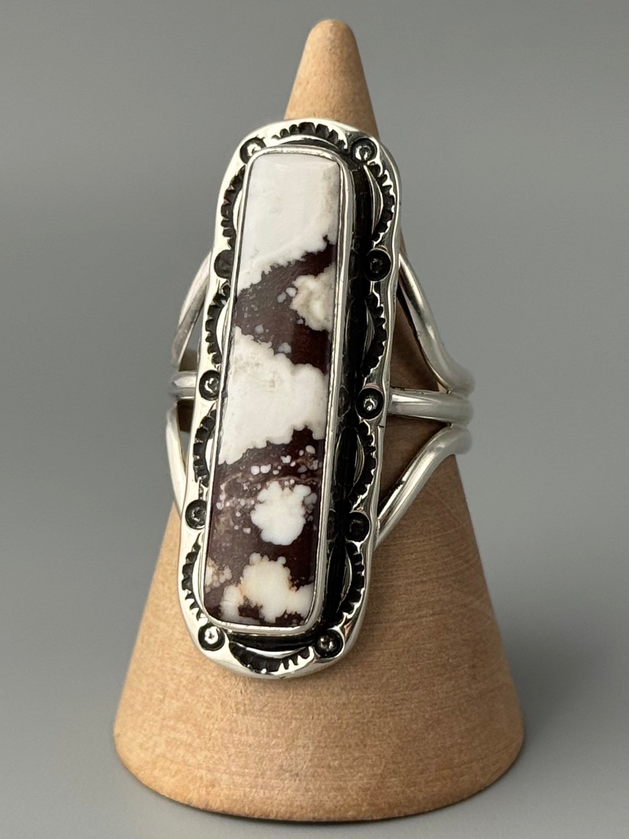 •WILD HORSE JASPER - SHÁ• Navajo silver ring (size 10)
