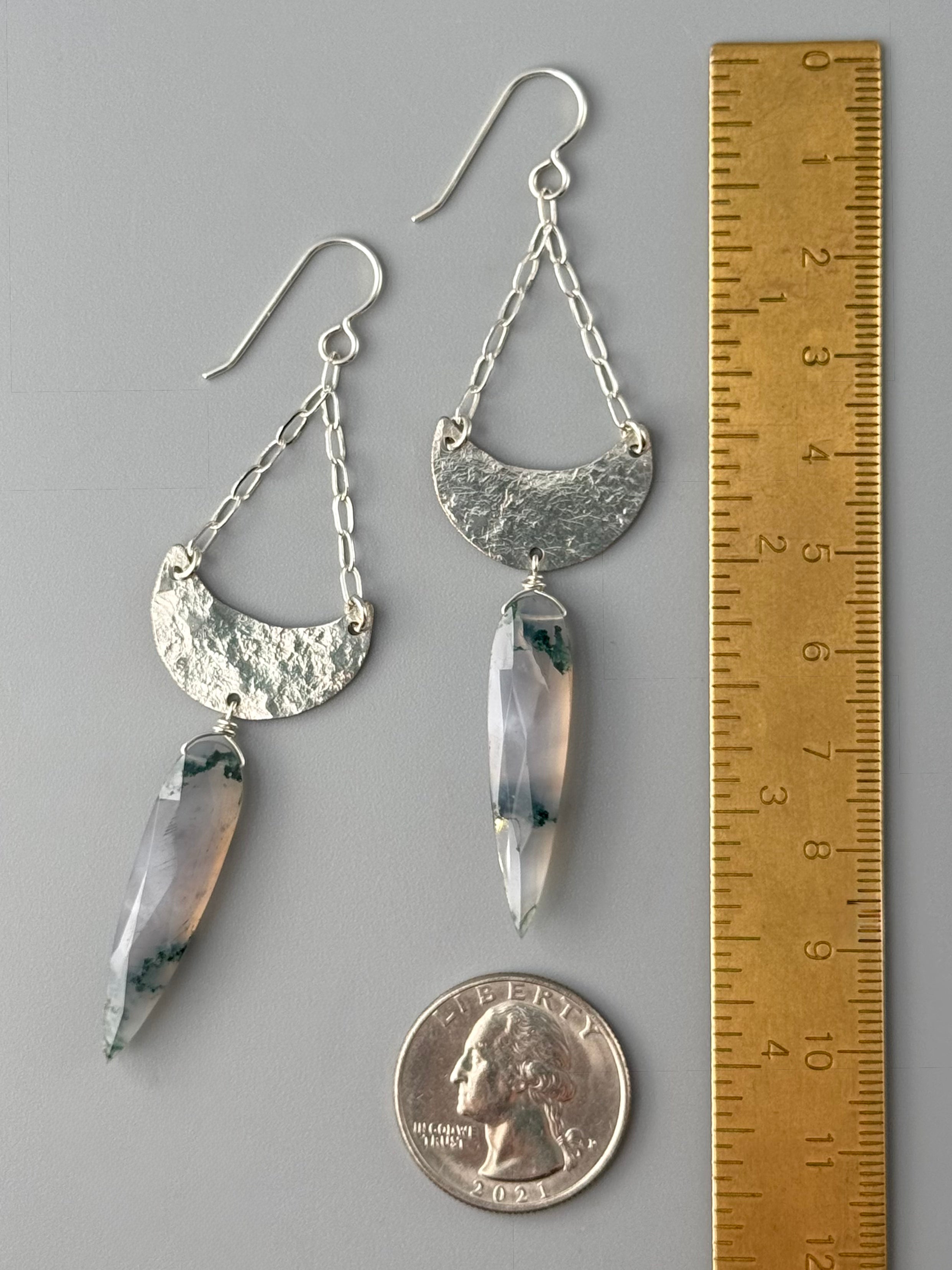•MOON SHADOW SWING• moss agate + silver earrings