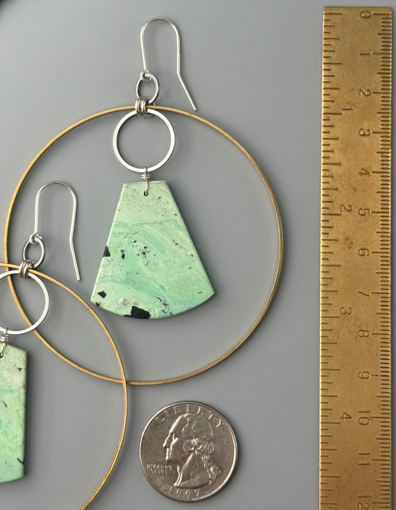 •EQUA-LUNA JUMBO• nevada variscite + mixed metal earrings