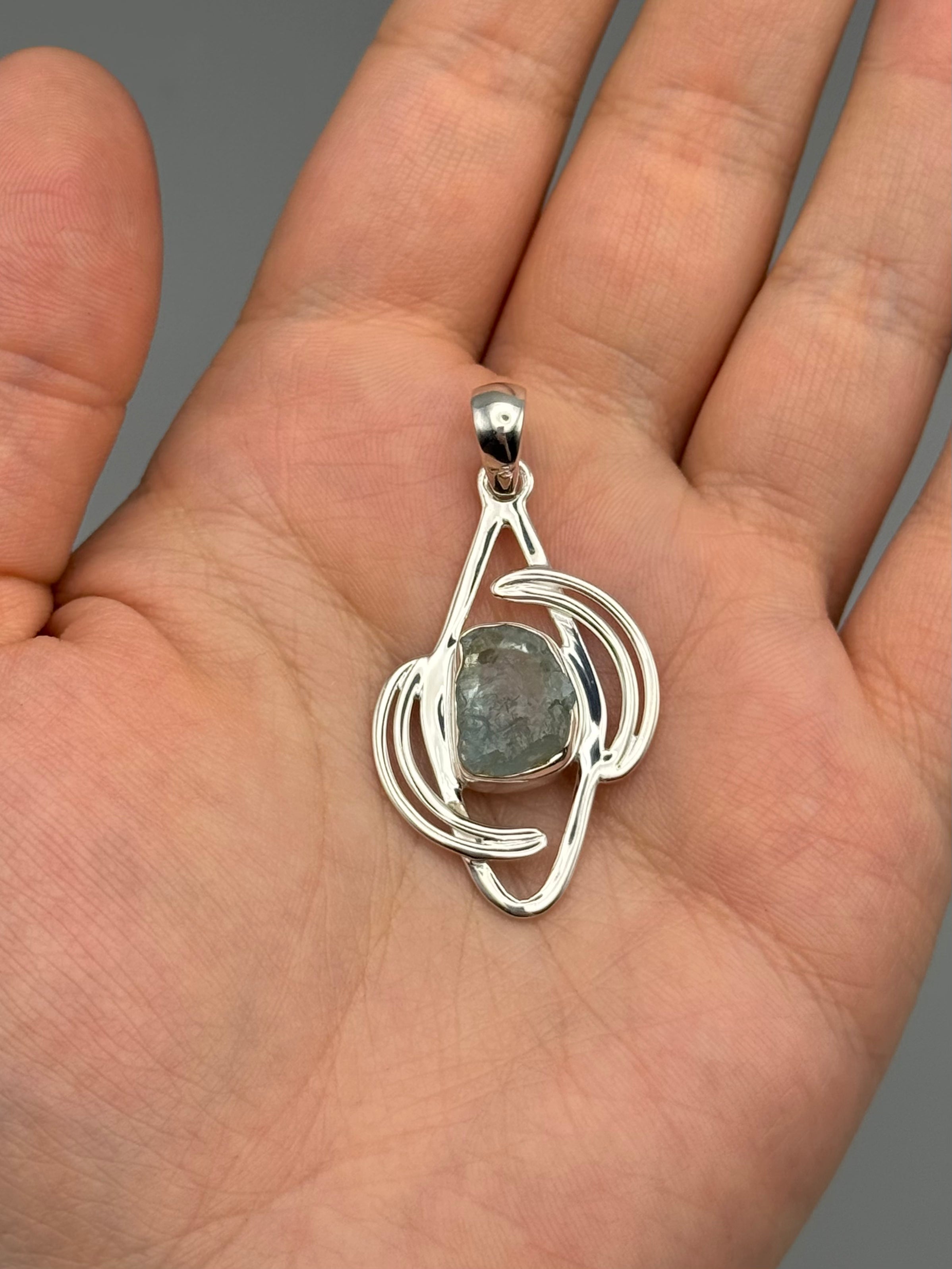 •AQUAMARINE - CRESCENT DUO• sterling silver pendant